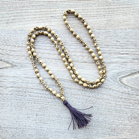 Prayer Skull Mala Bead Necklace Tassel