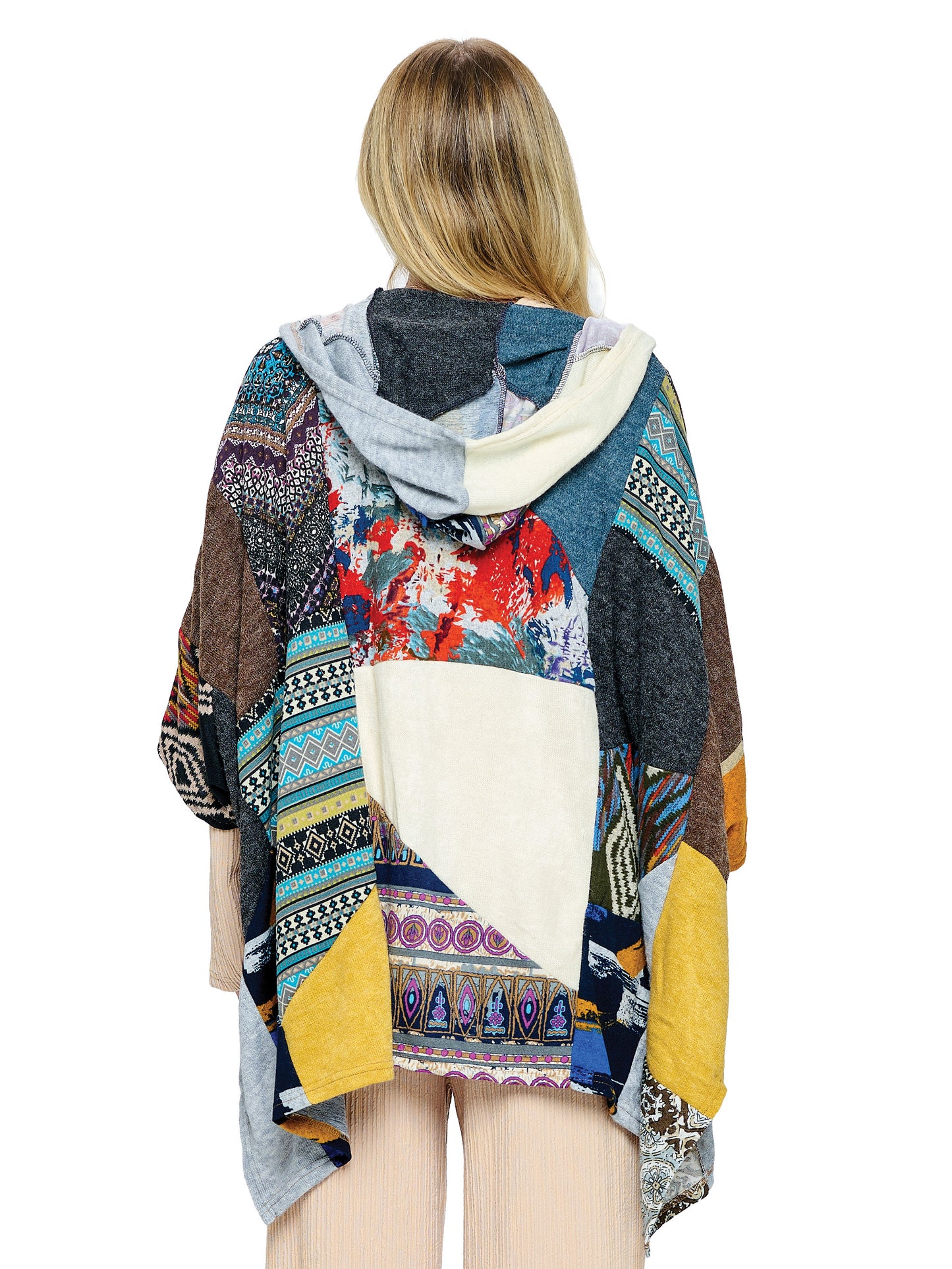 Wrap Hooded Multicolor Patchwork