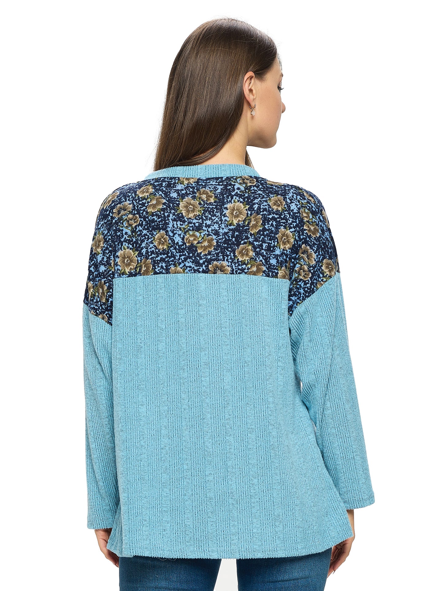 Pullover Oversized Ribbed Floral Shoulders