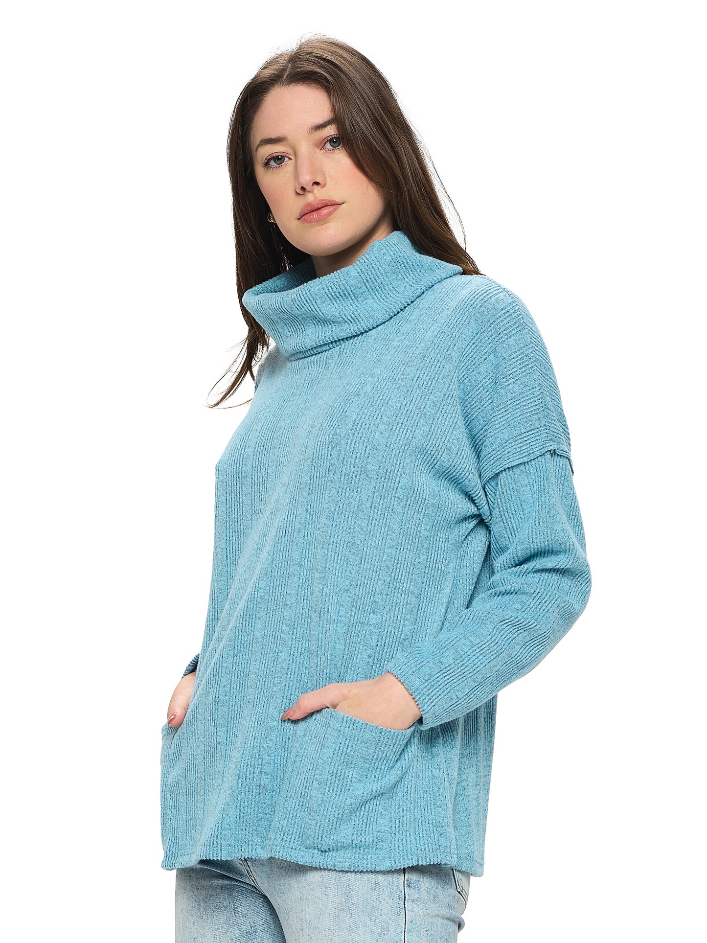 Top Turtle Neck Ribbed Oversized Pockets