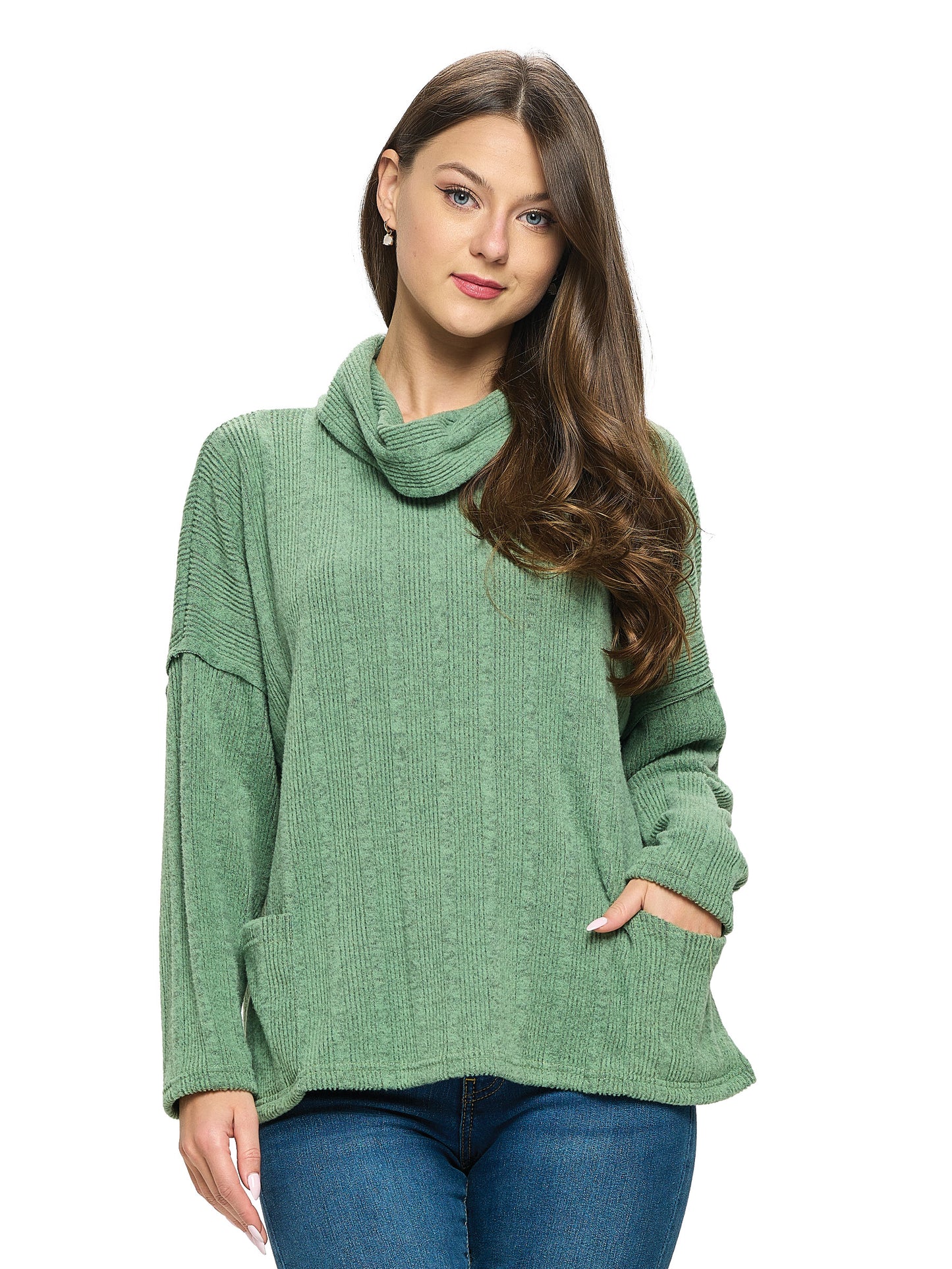Top Turtle Neck Ribbed Oversized Pockets