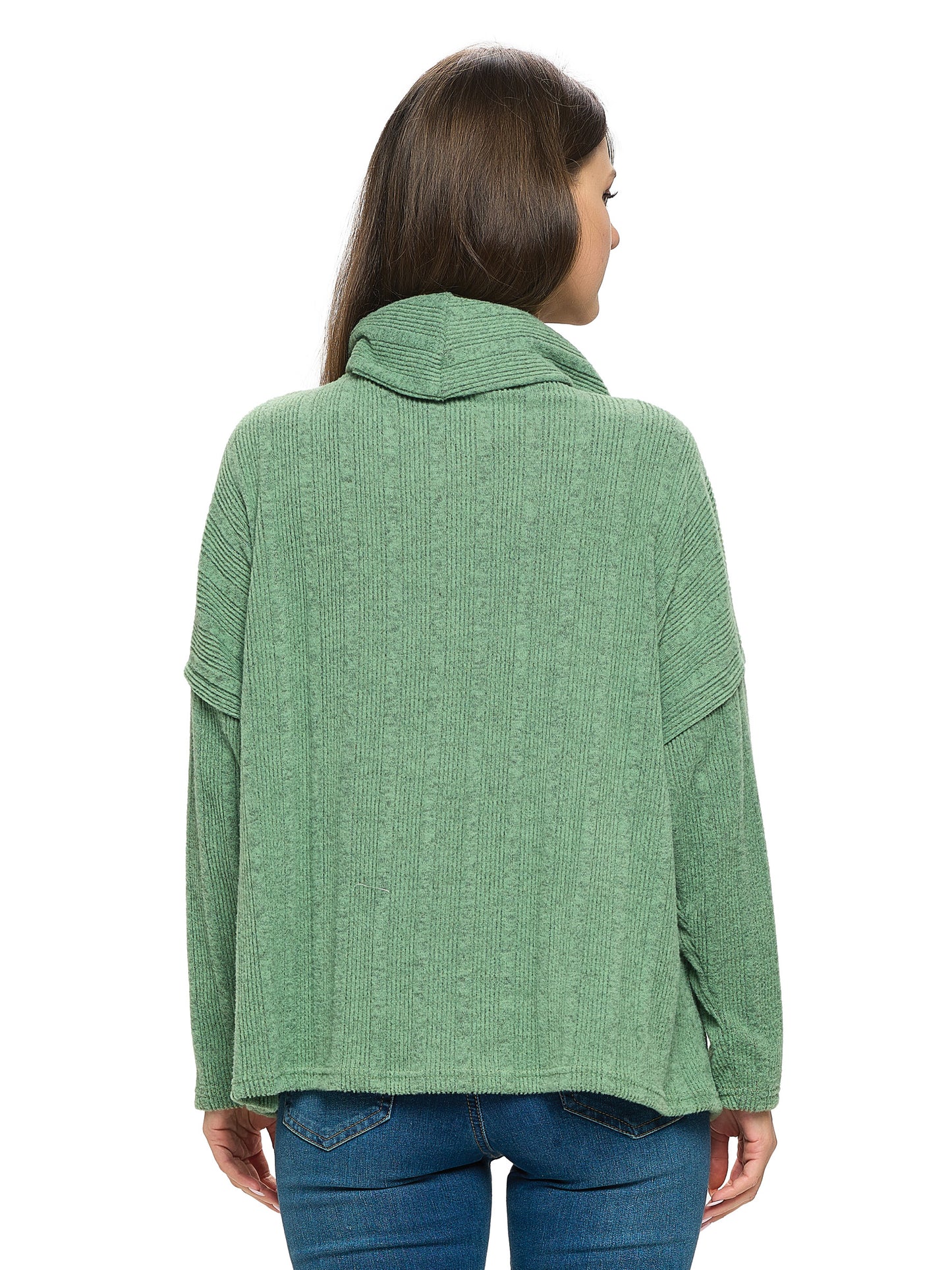 Top Turtle Neck Ribbed Oversized Pockets