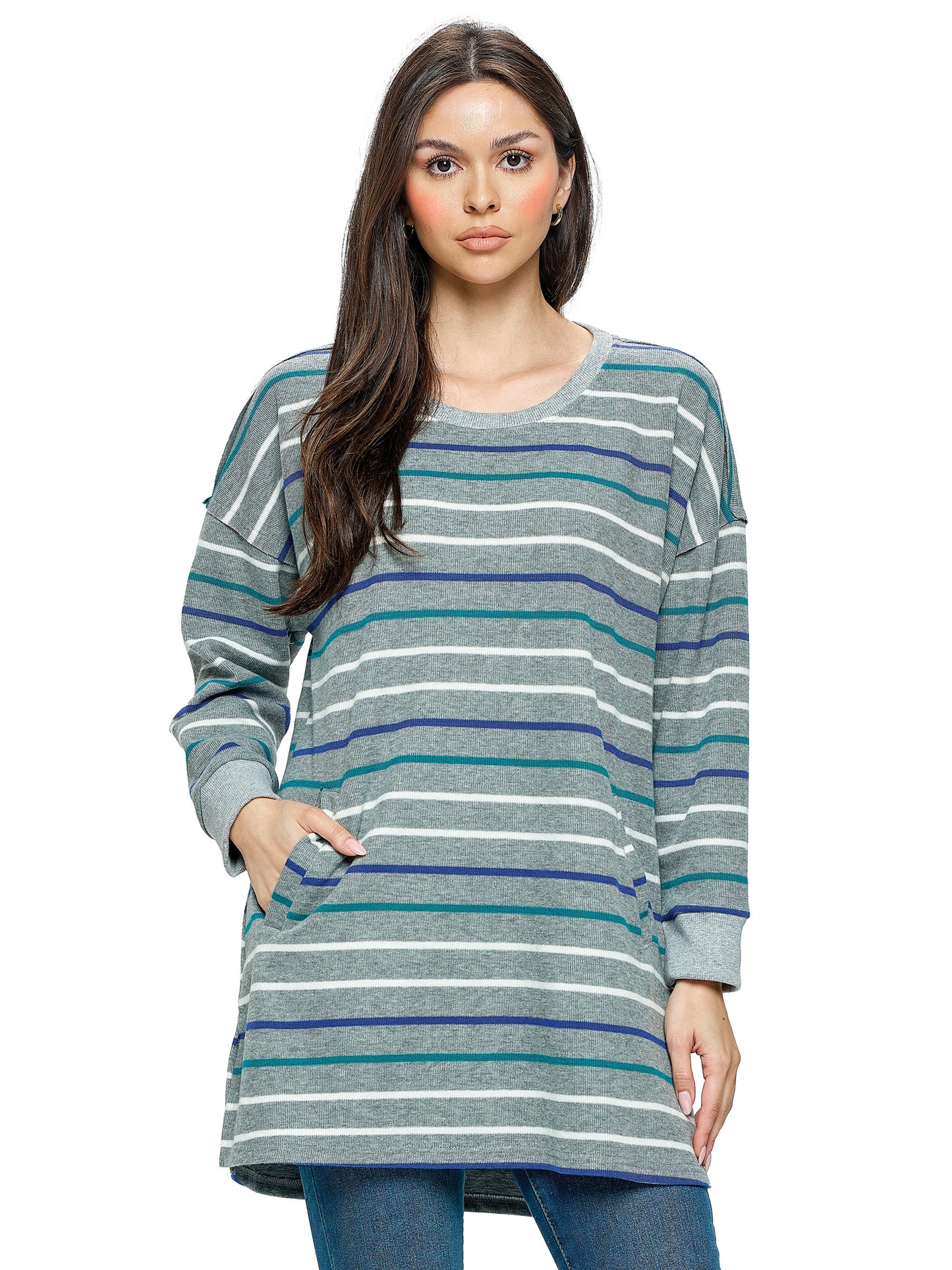 Long Pullover Casual Long Striped Easy Fit