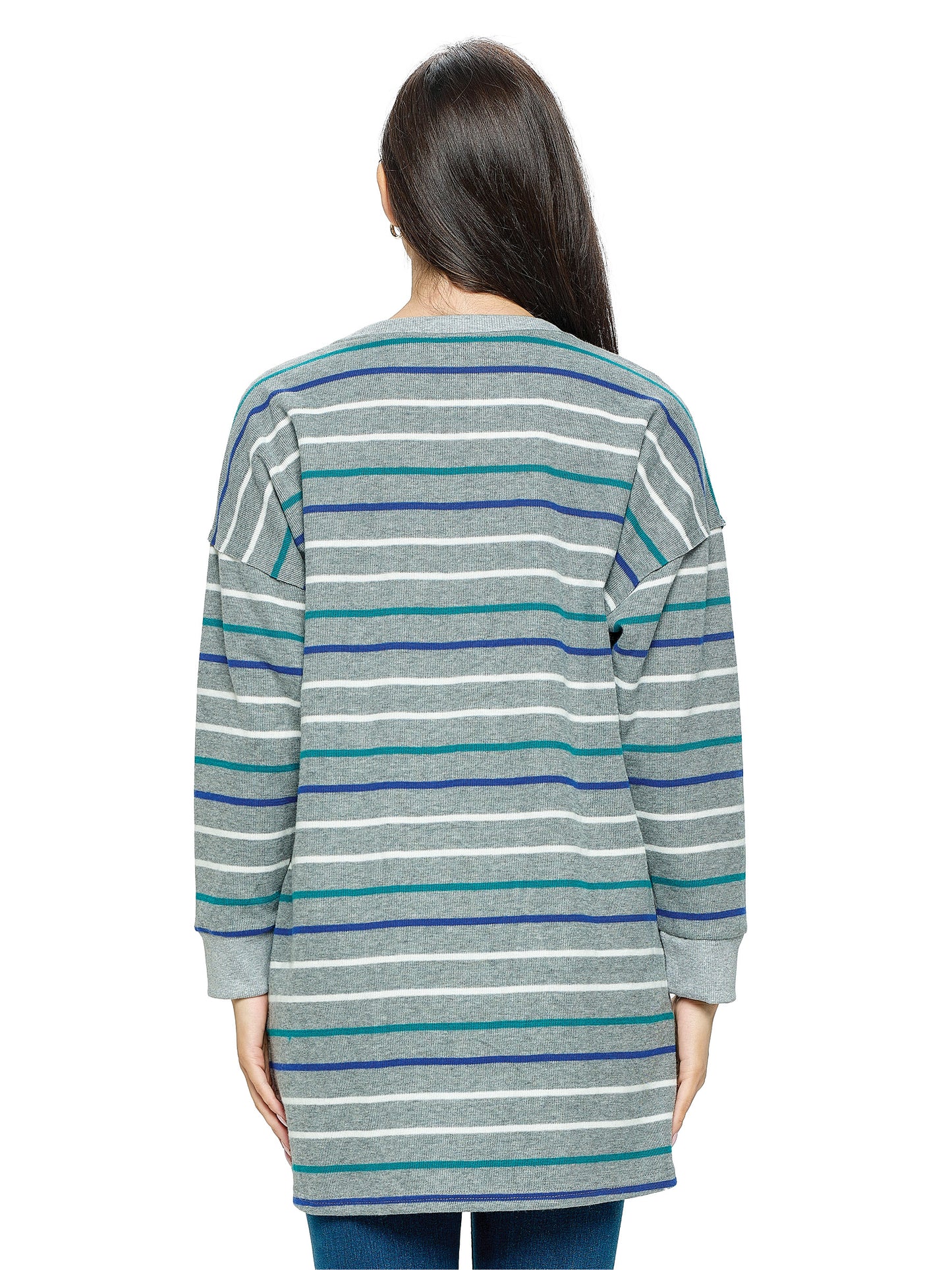 Long Pullover Casual Long Striped Easy Fit