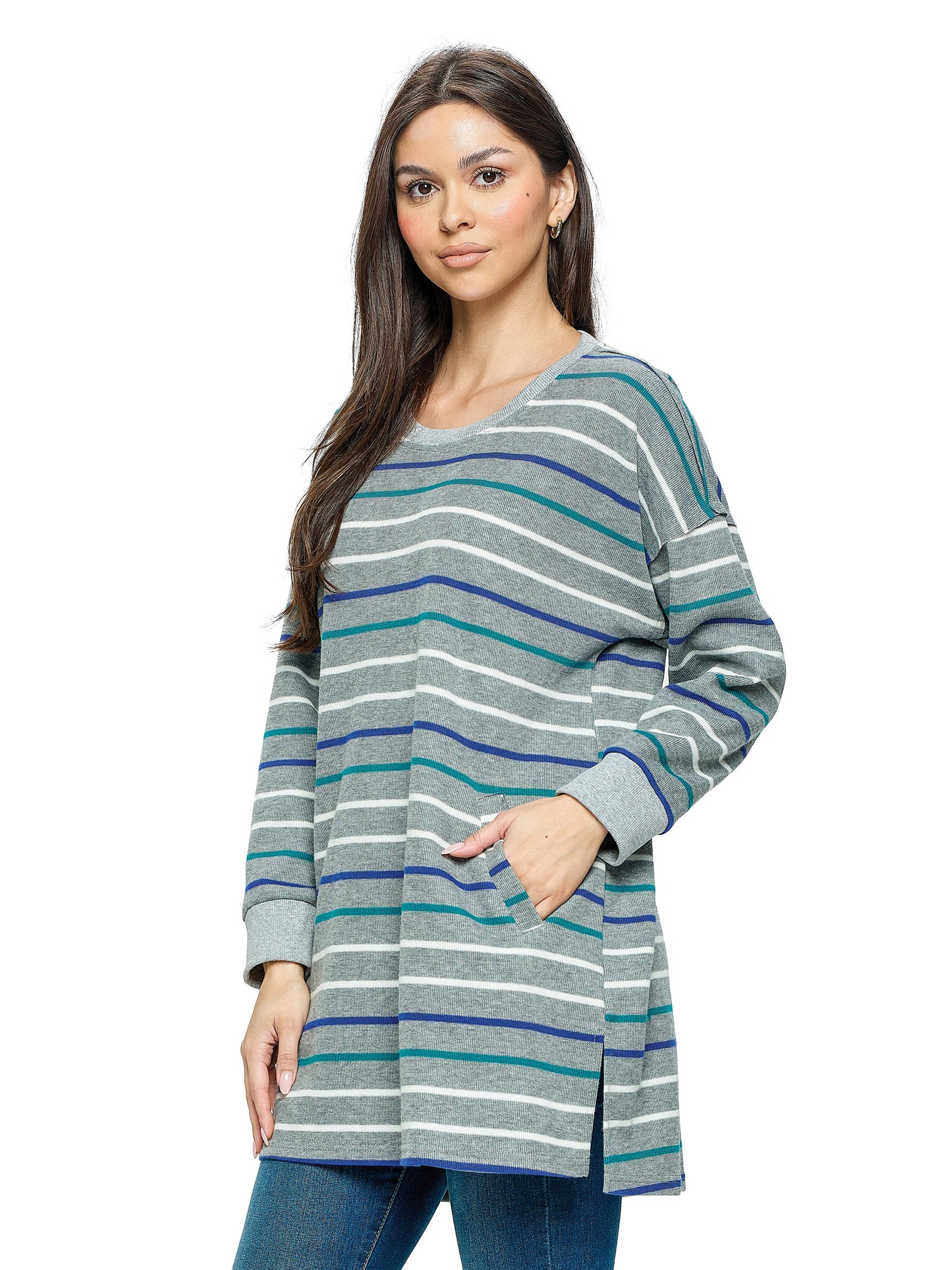 Long Pullover Casual Long Striped Easy Fit