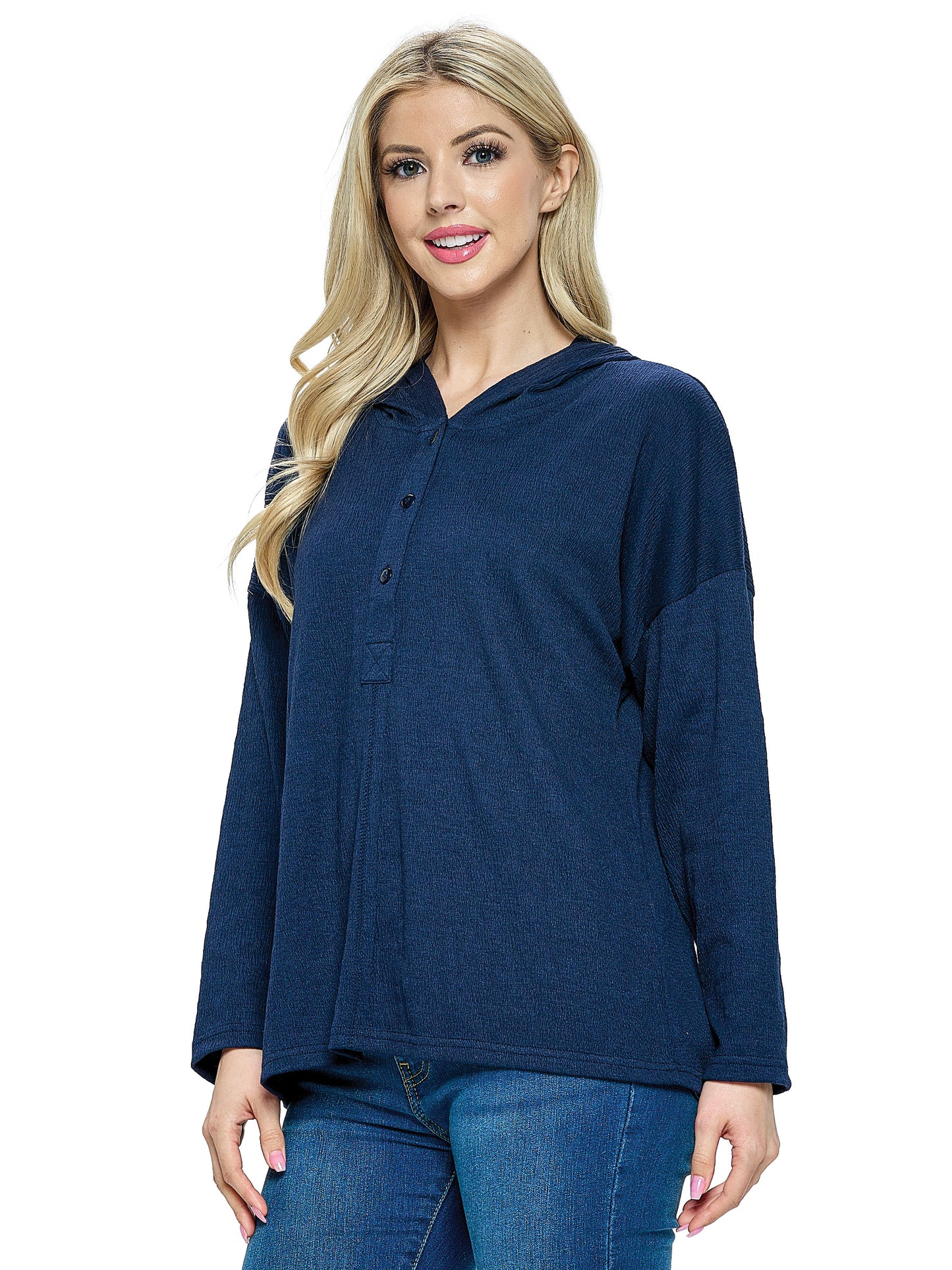 Pullover Top Hoodie Textured Loose Fit