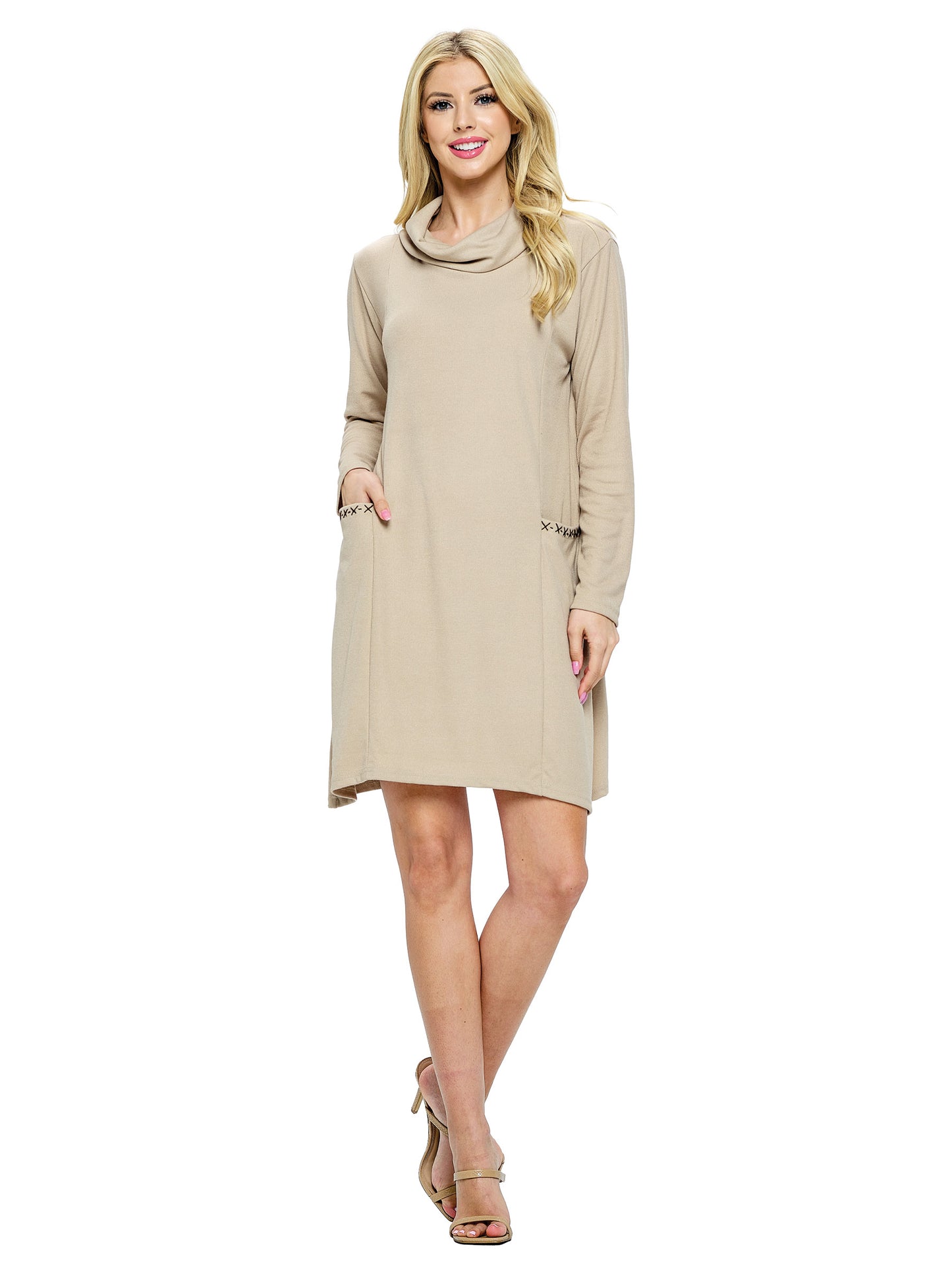 Dress Casual Cowl Neck Pockets Handstitches