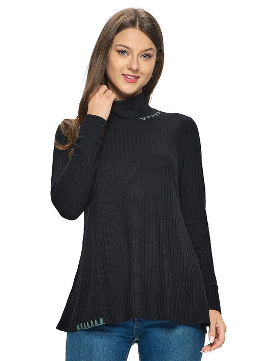 Top Ribbed Knit Mock Neck Hansdtitches