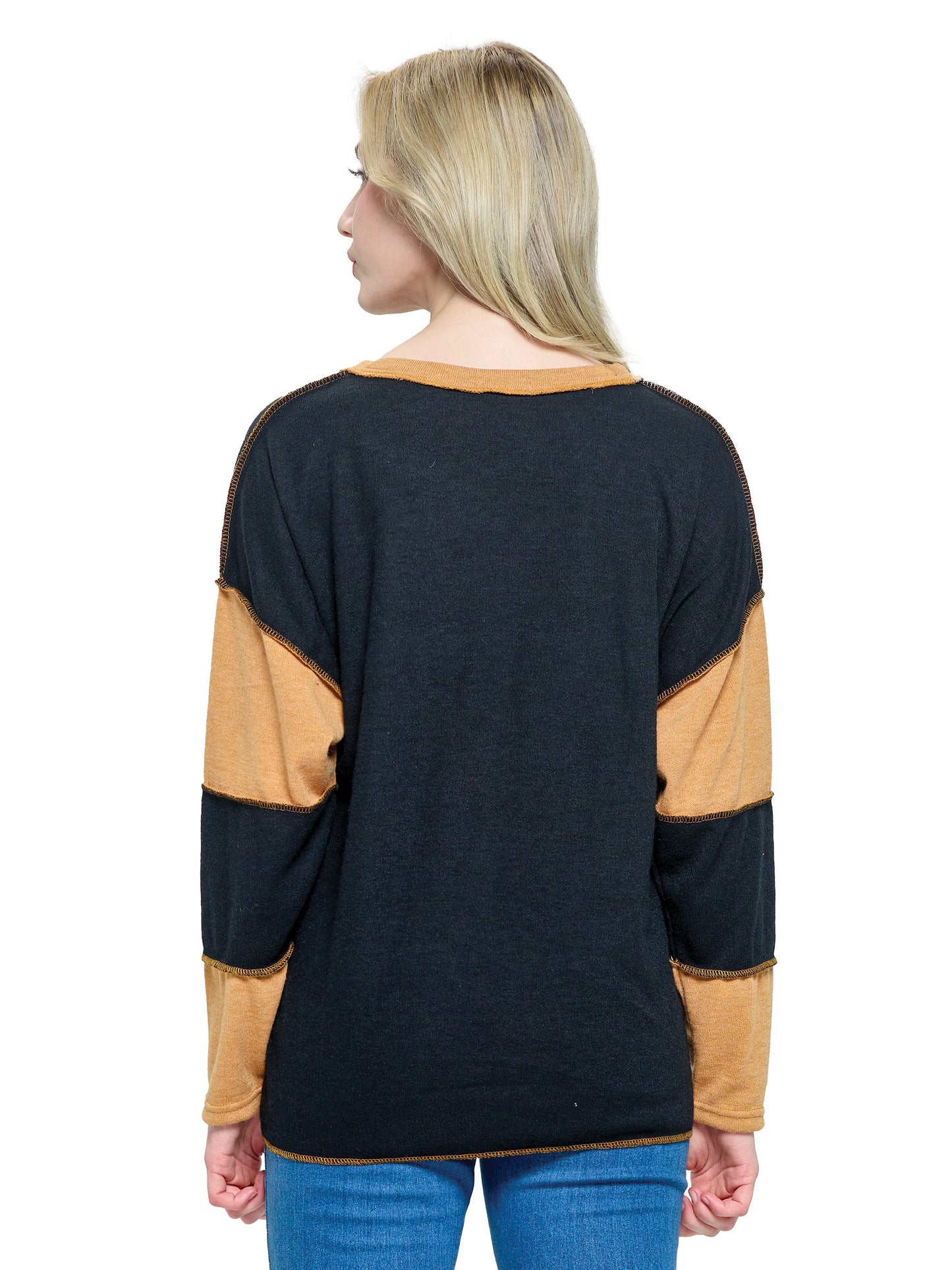 Pullover Boho Sweater Colorblock Stitch Accented