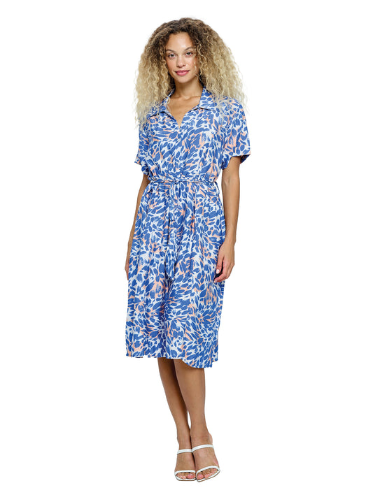 Dress Floral Boho Button Up Belted Dress