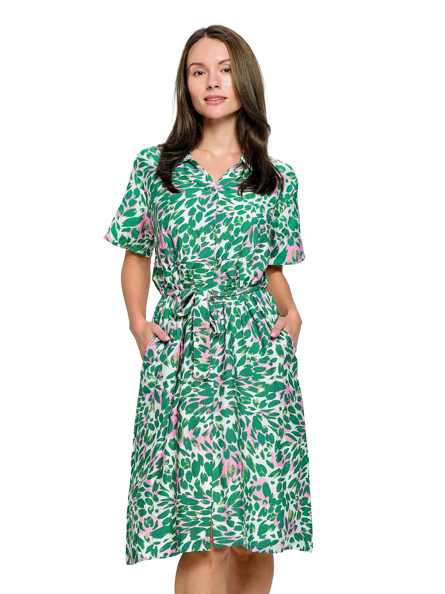 Dress Floral Boho Button Up Belted Dress