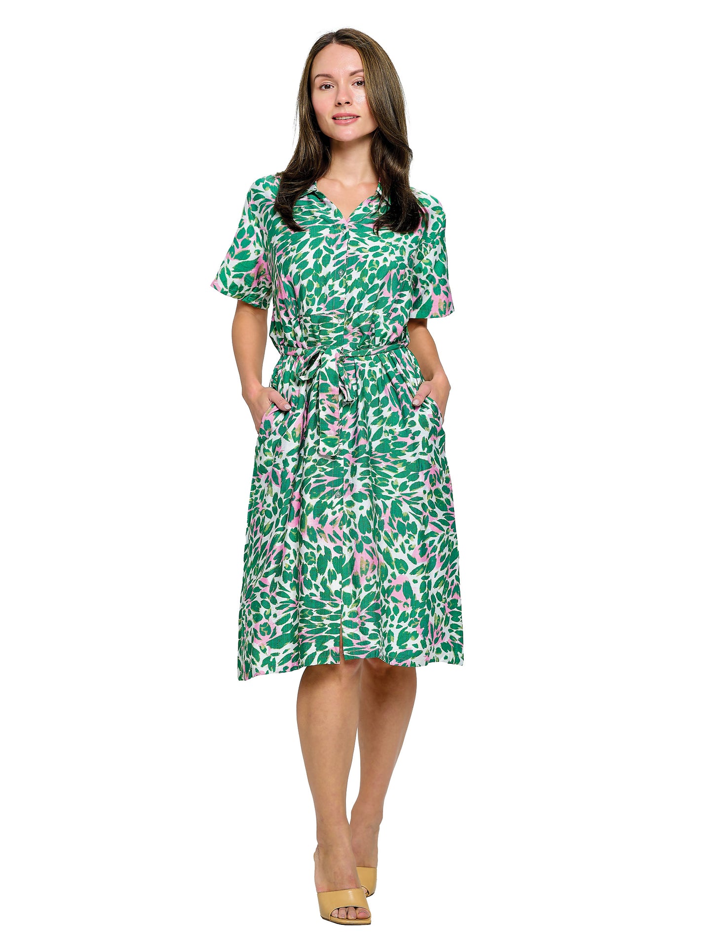 Dress Floral Boho Button Up Belted Dress