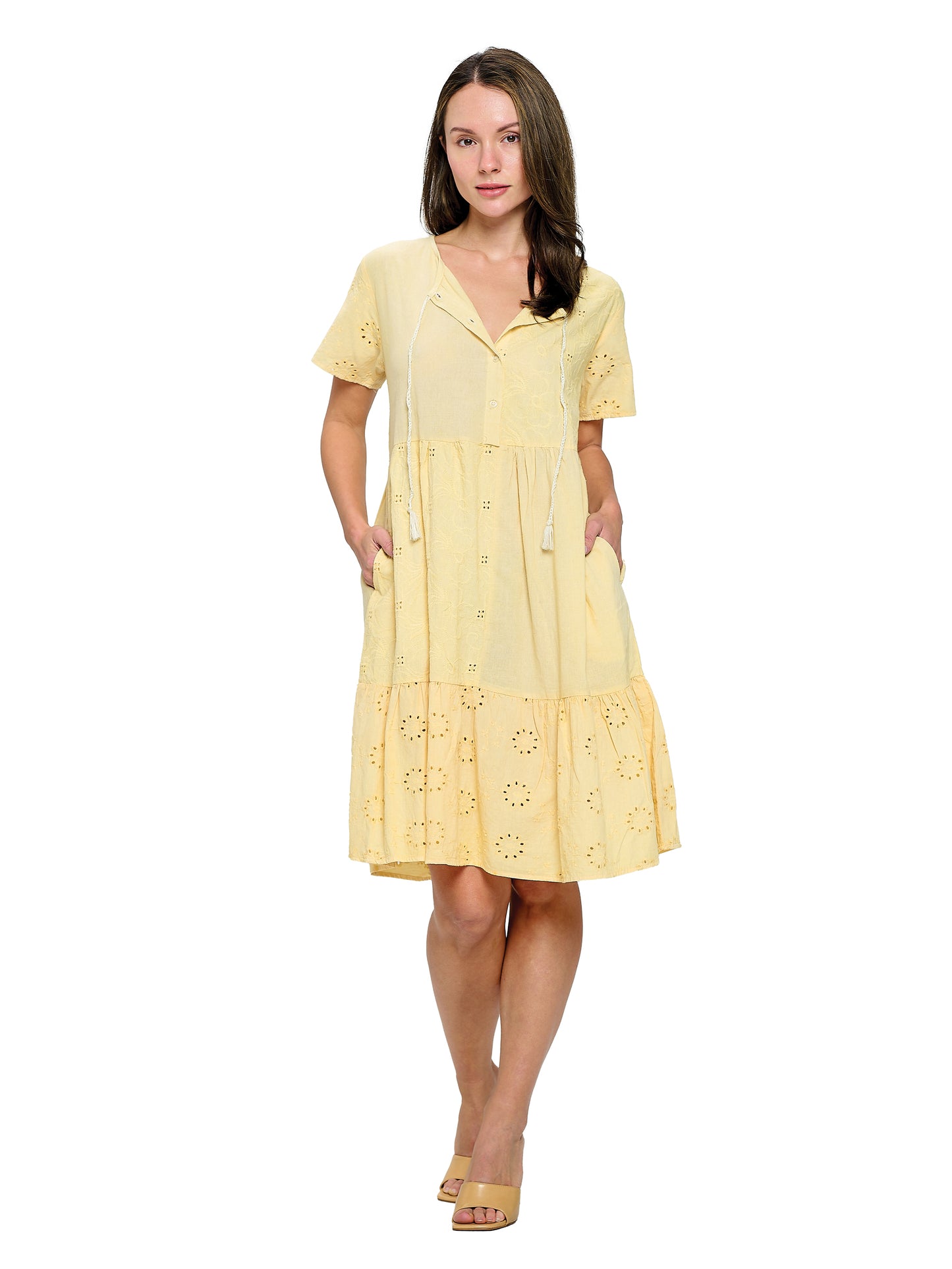 Dress Tiered Eyelet Fabric Tassels