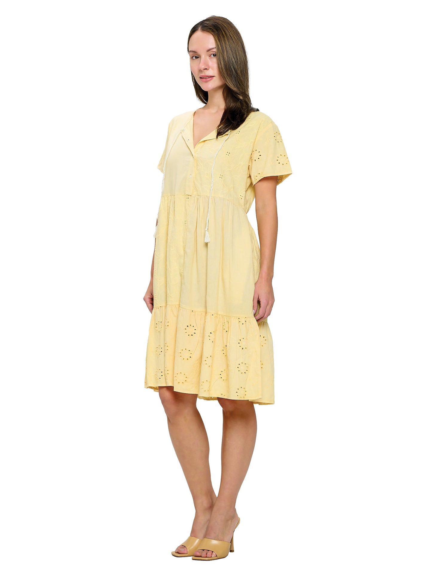 Dress Tiered Eyelet Fabric Tassels