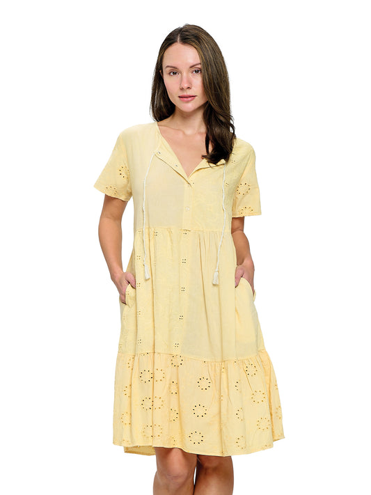 Dress Tiered Eyelet Fabric Tassels