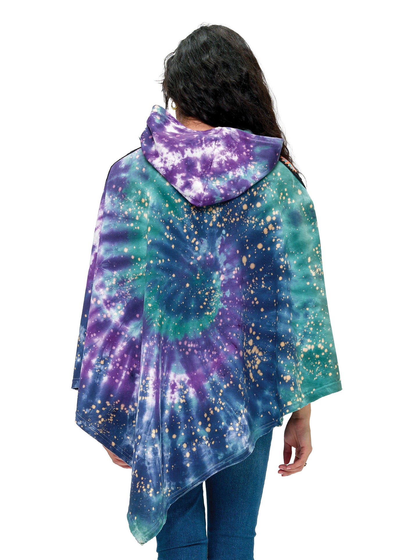 Poncho Galaxy Tie Dye Floral Crochet Trim