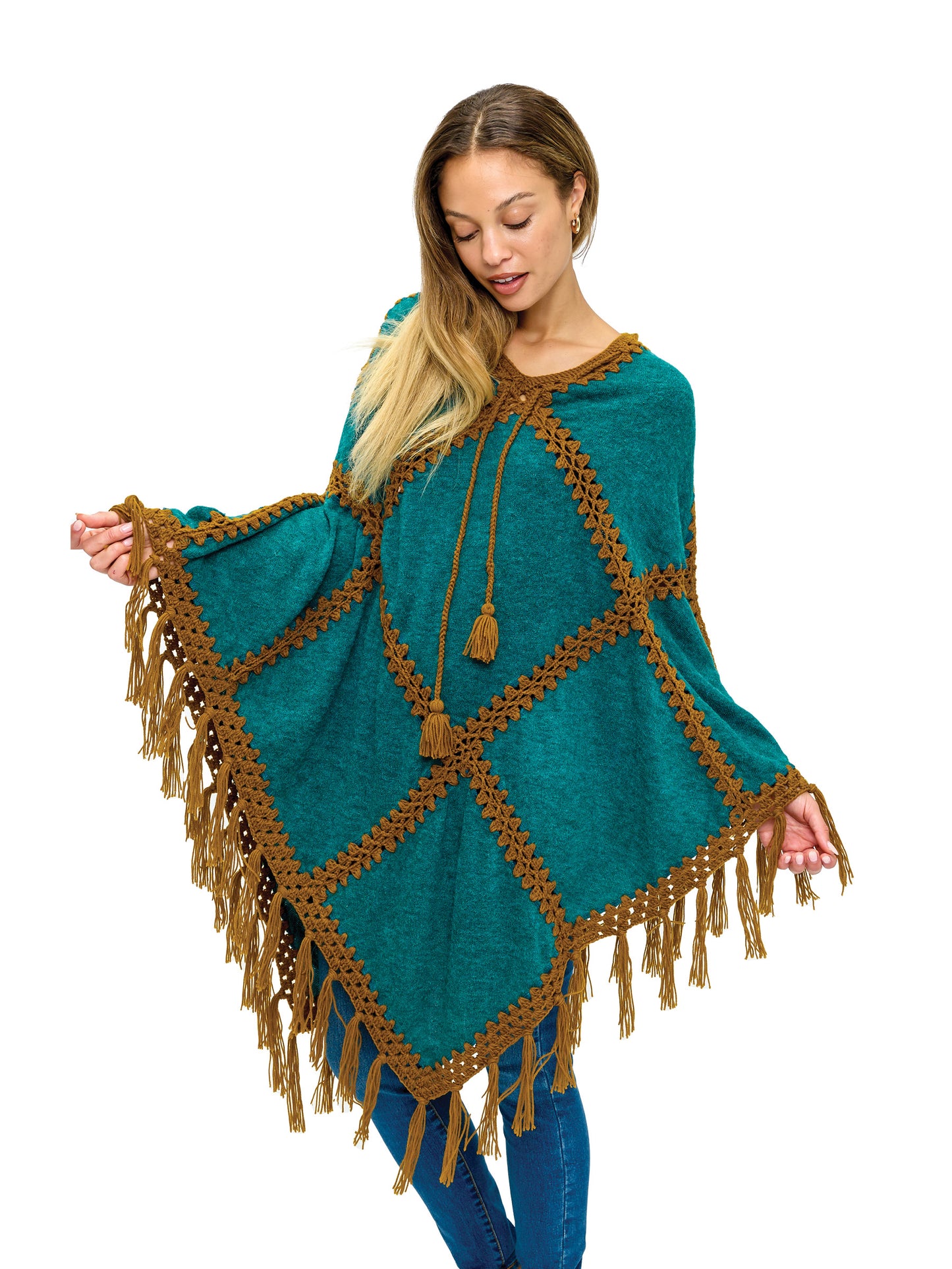 Poncho Patchwork Bohemian Vibe Crochet Details