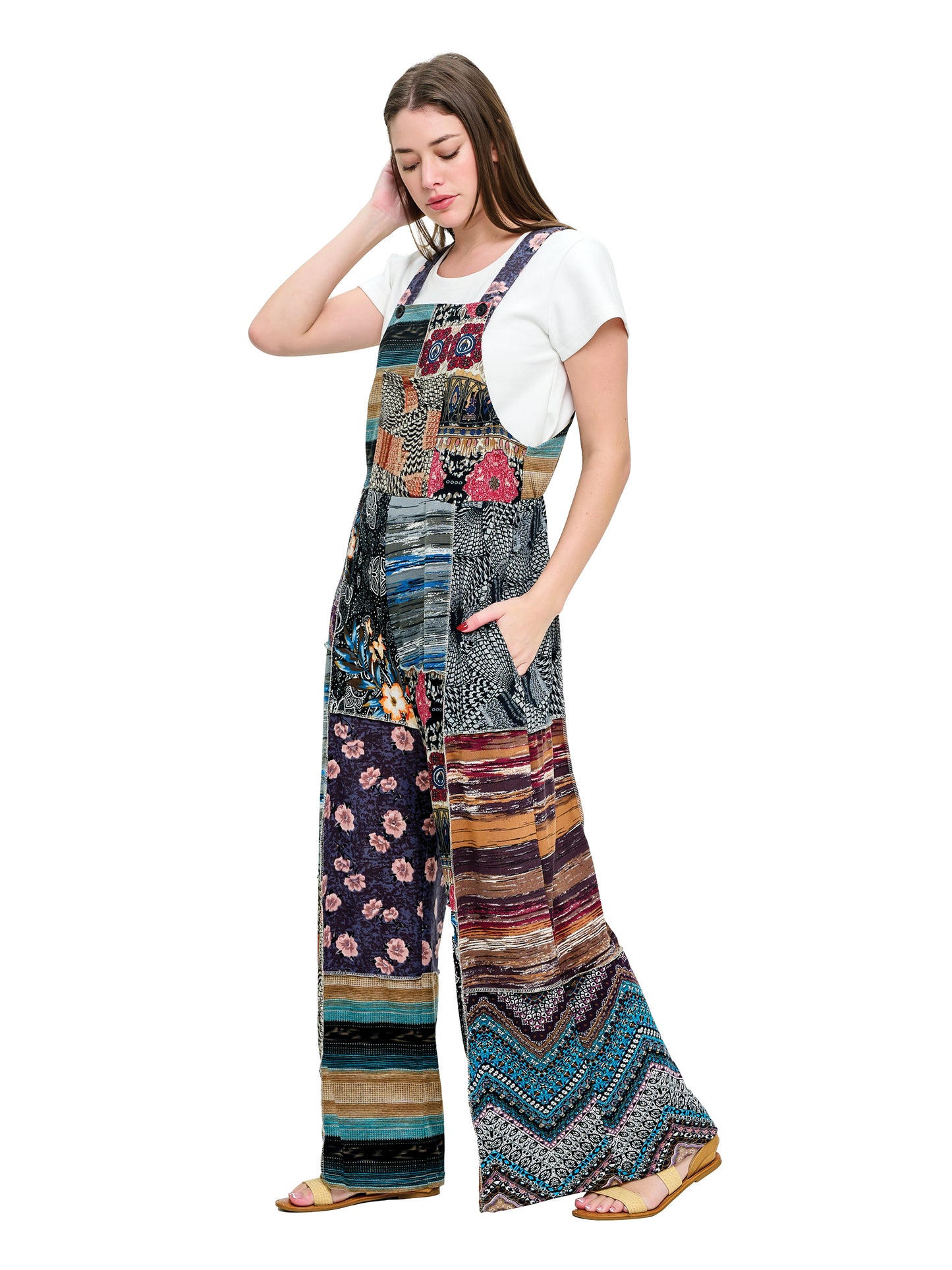 Overall Hippie Floral Patchwork