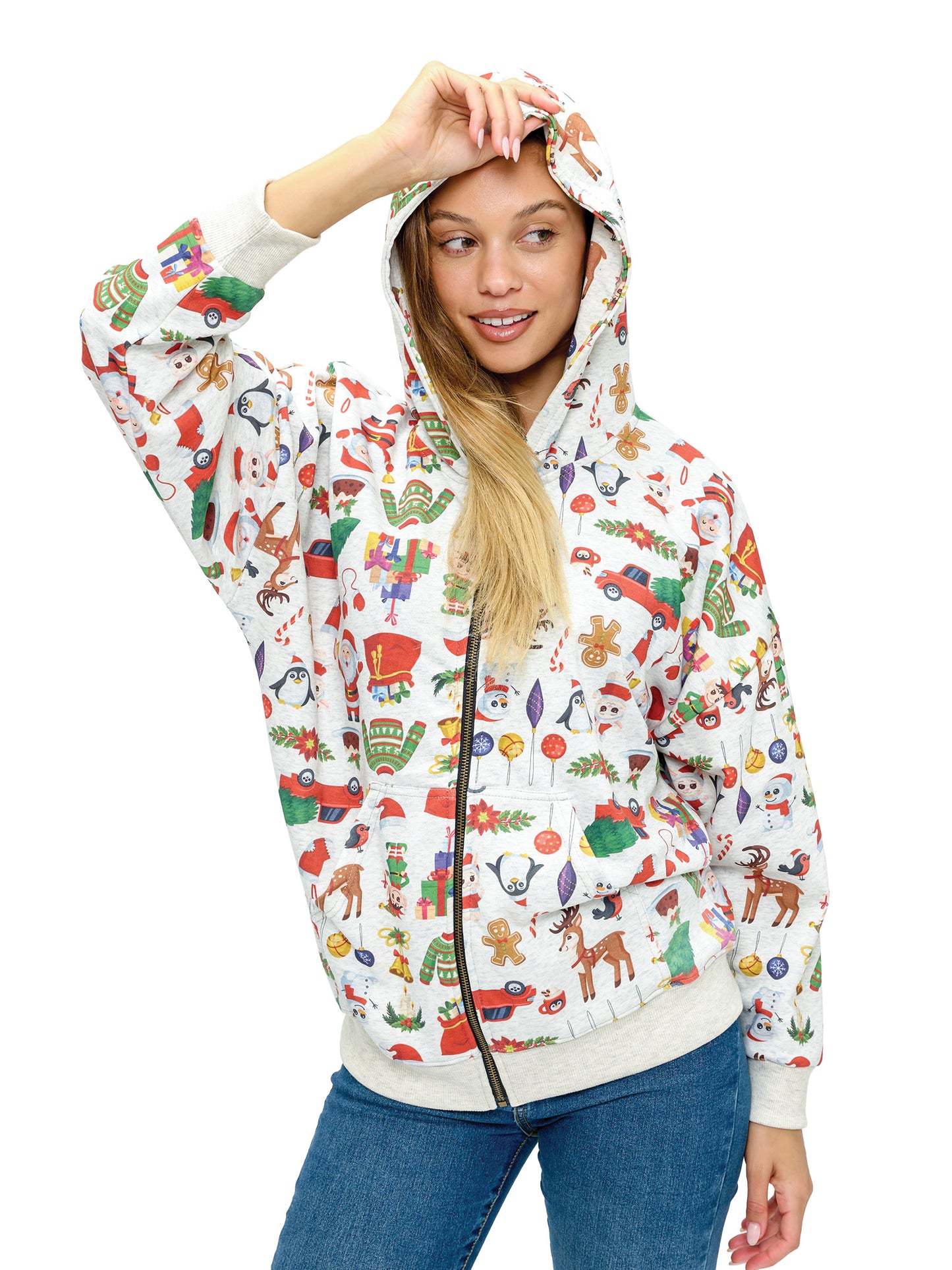 Zip-up Hoodie Whimsical Christmas Print