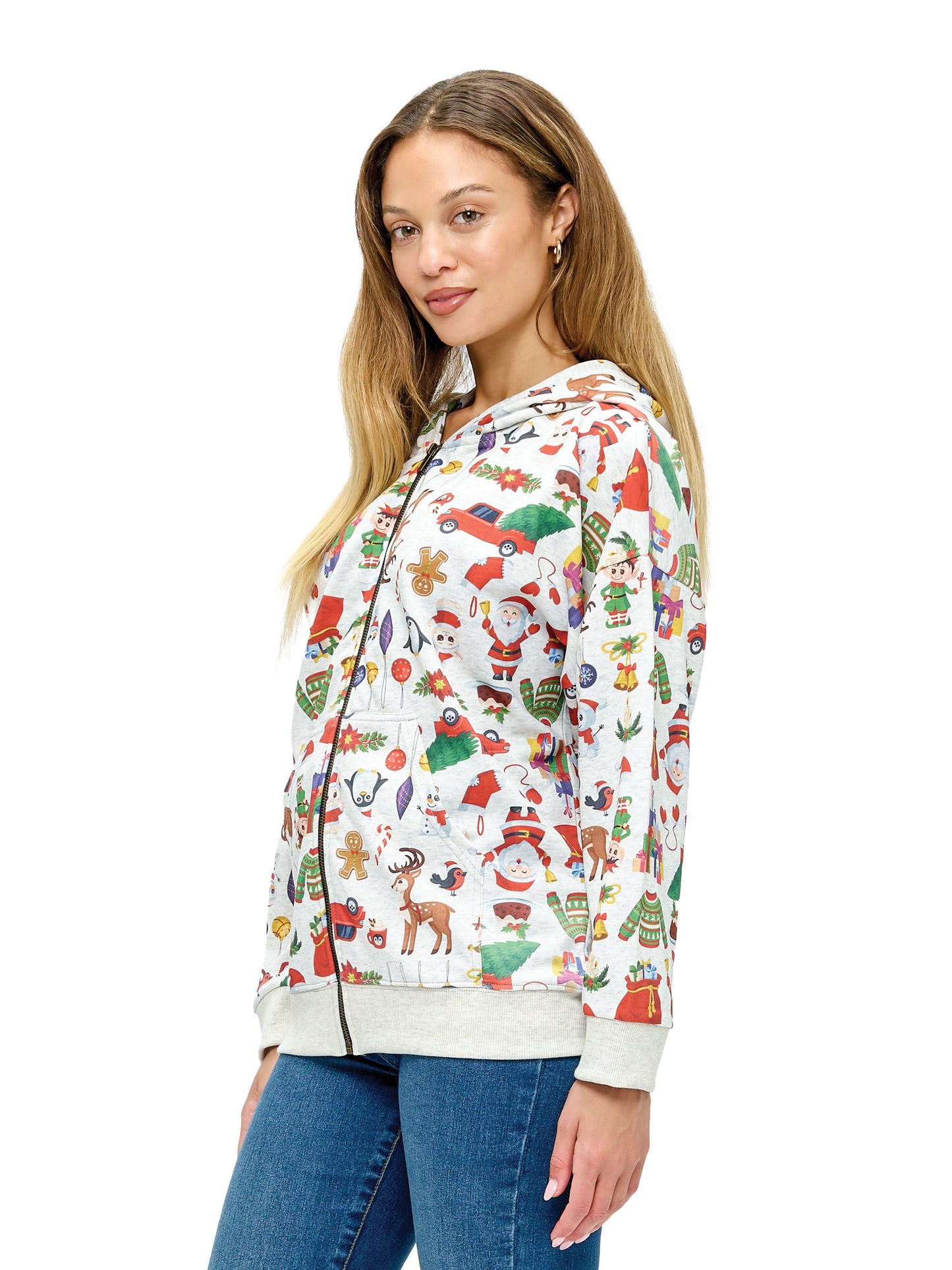 Zip-up Hoodie Whimsical Christmas Print