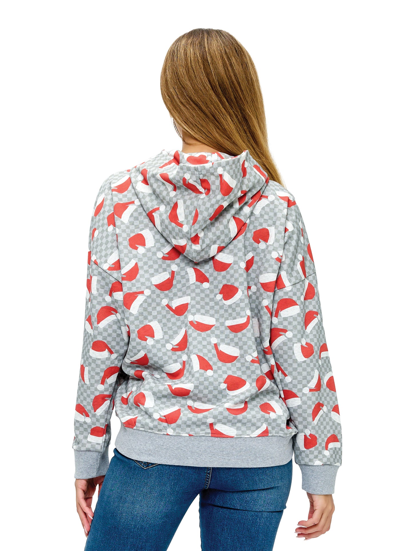 Zip-up Hoodie Christmas Santa Hat Print