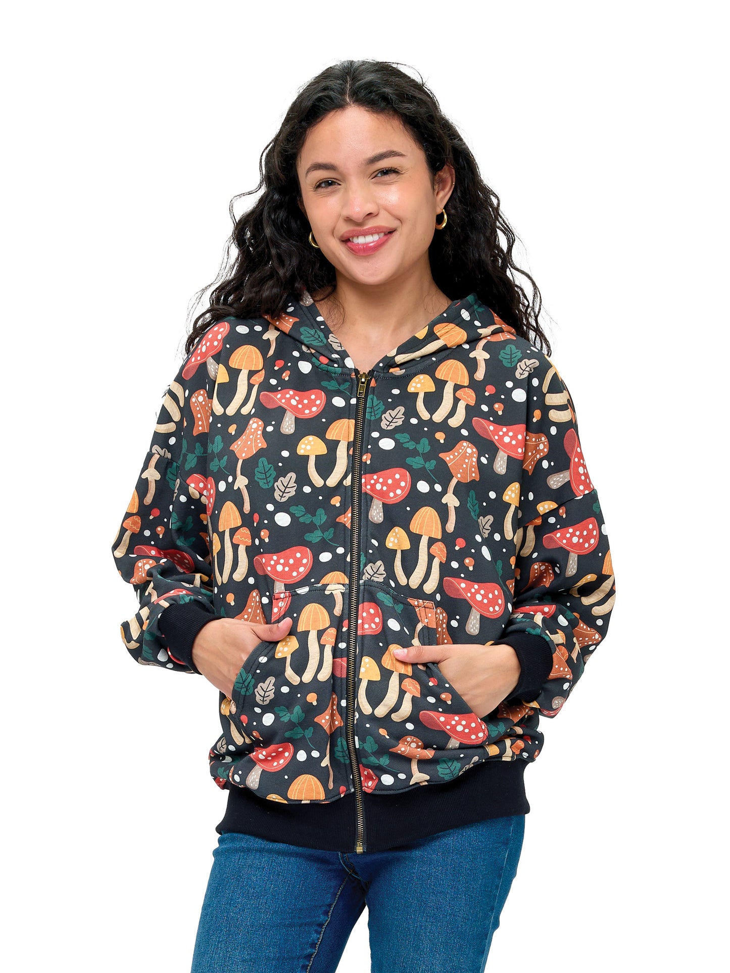 Zip-up Hoodie Whimsical Mushroom Print