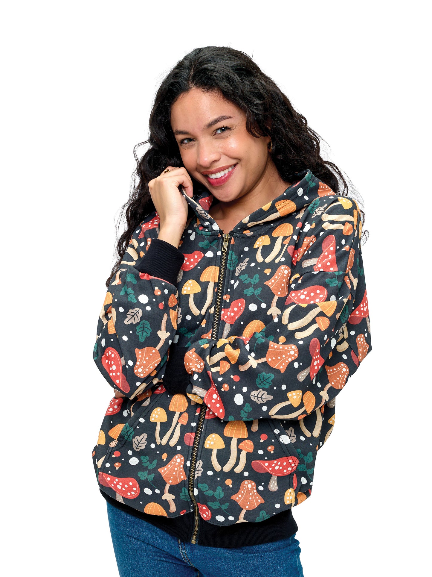 Zip-up Hoodie Whimsical Mushroom Print