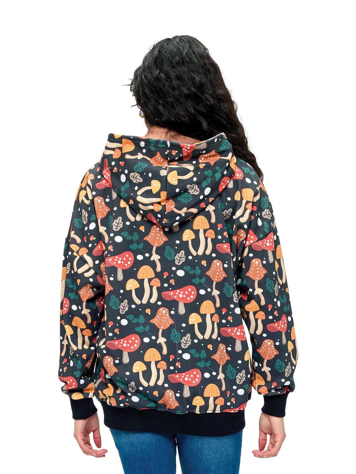 Zip-up Hoodie Whimsical Mushroom Print