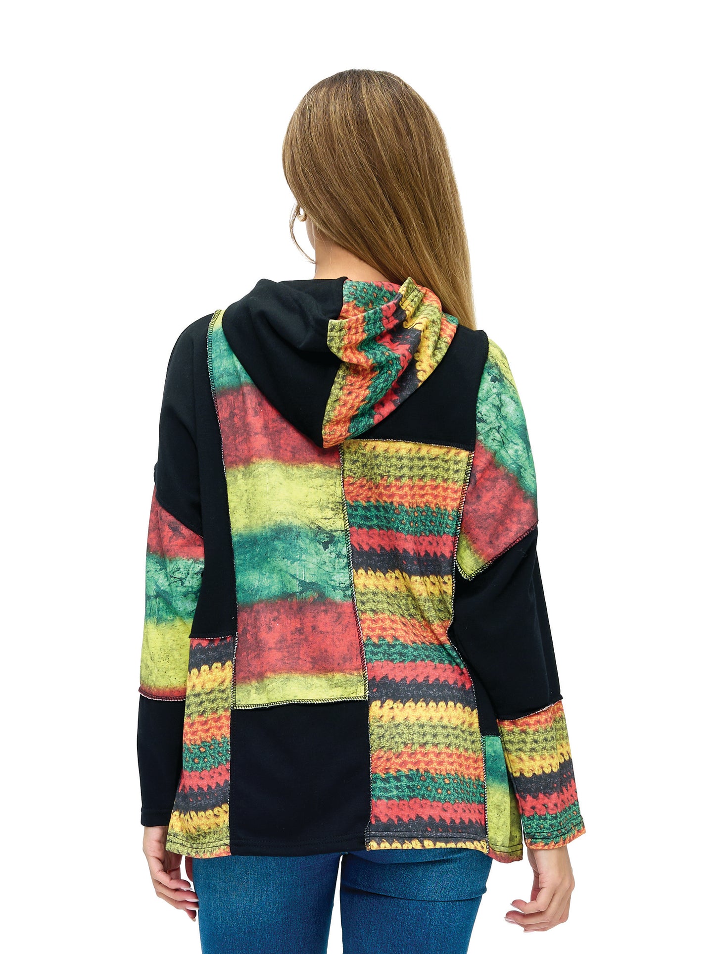 Zip-up Hoodie Patchwork Rasta Colorblock