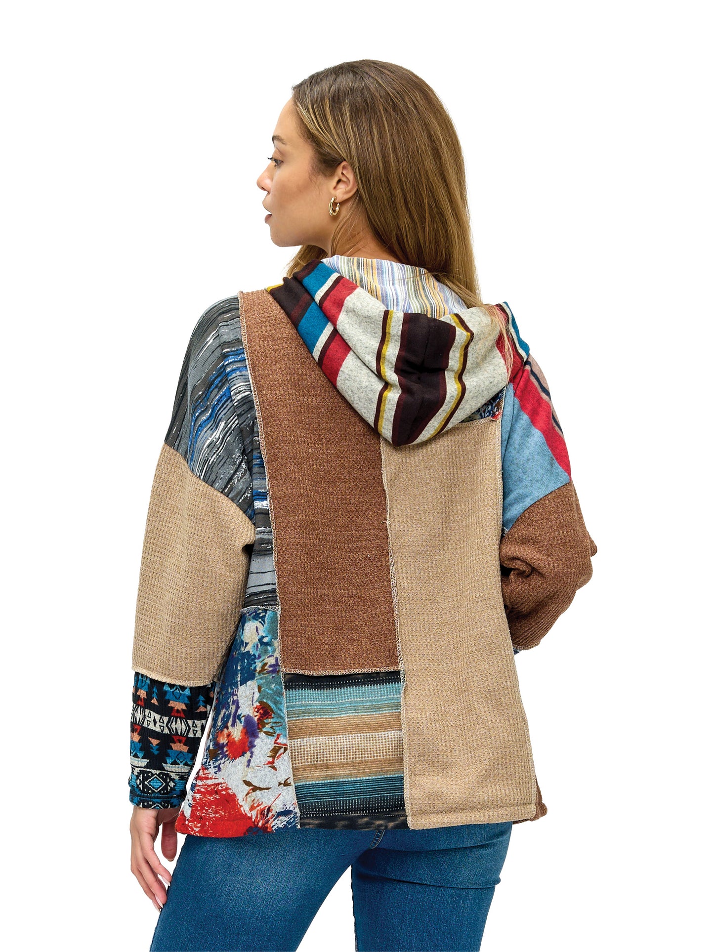 Zip-up Hooded Jacket Patchwork Lined