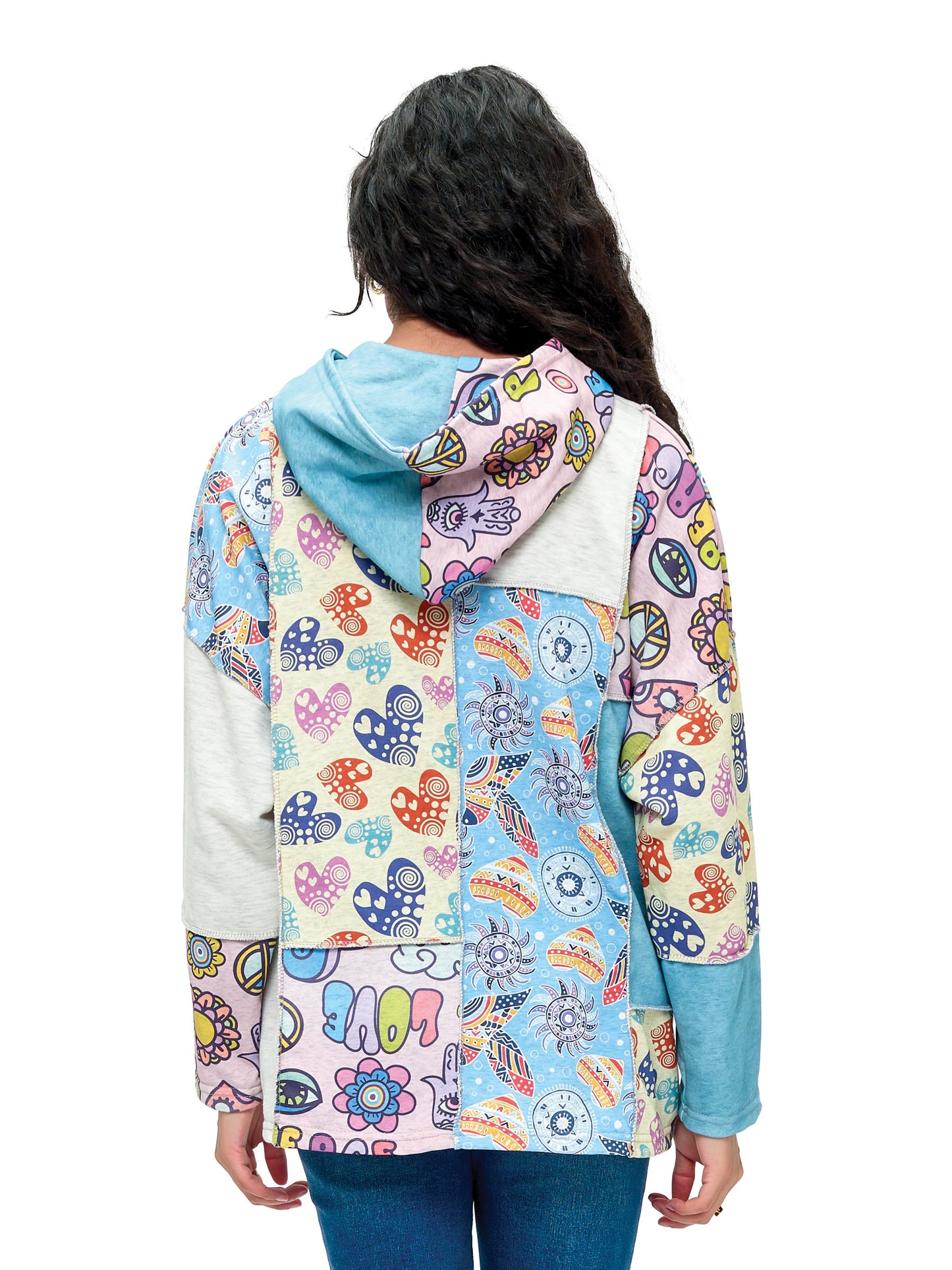 Zip-up Hoodie Whimsical Floral Peace & Love Print