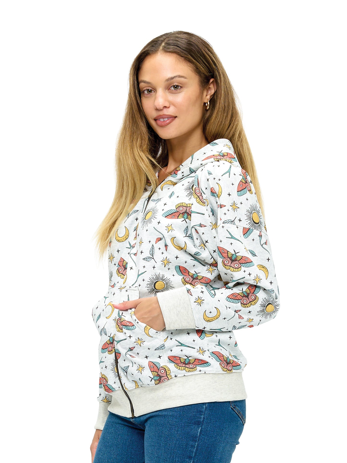 Zip-up Hoodie Whimsical Celestial Print