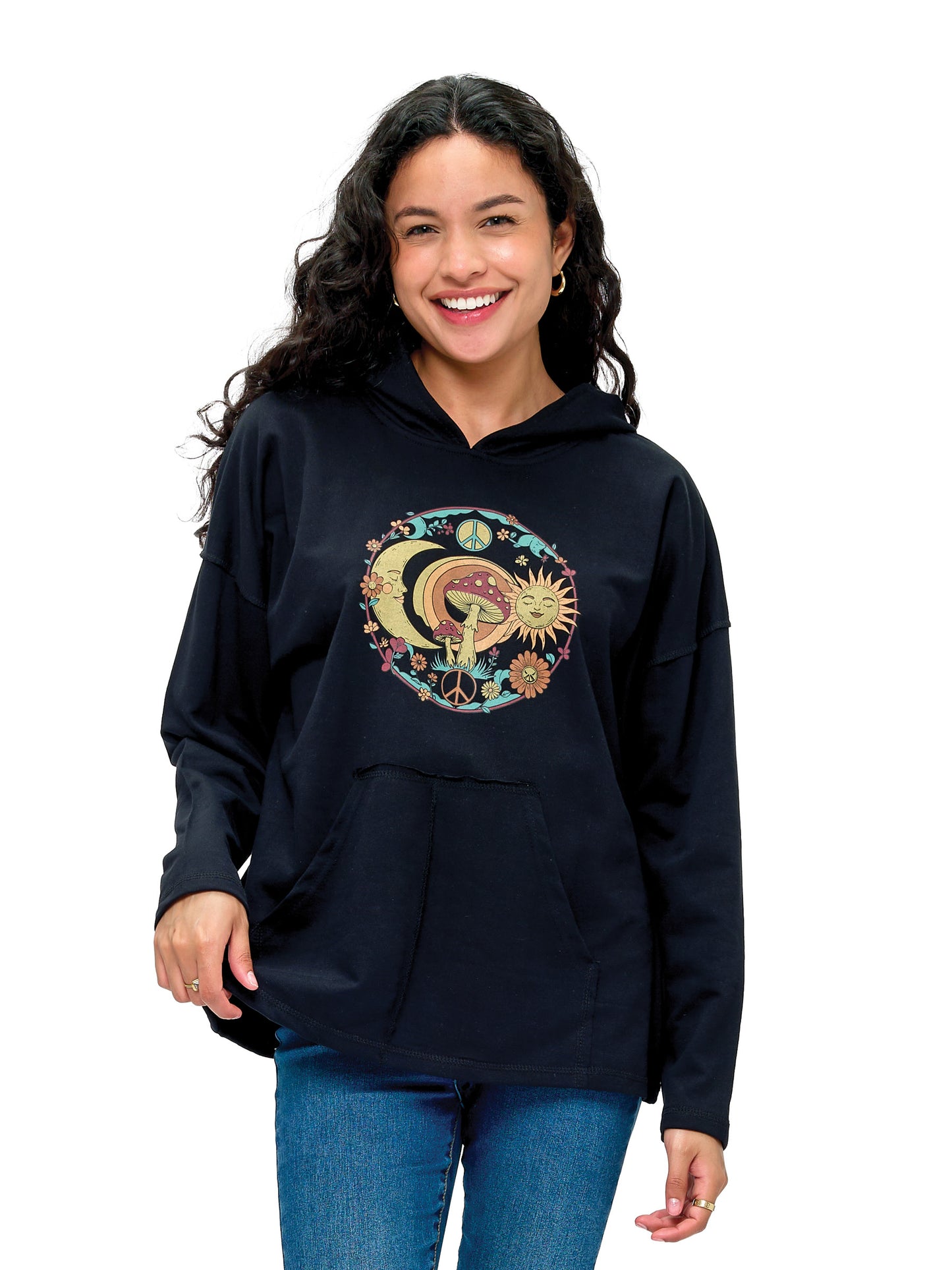Hoodie Boho Whimsical Mushroom Sun Moon Print