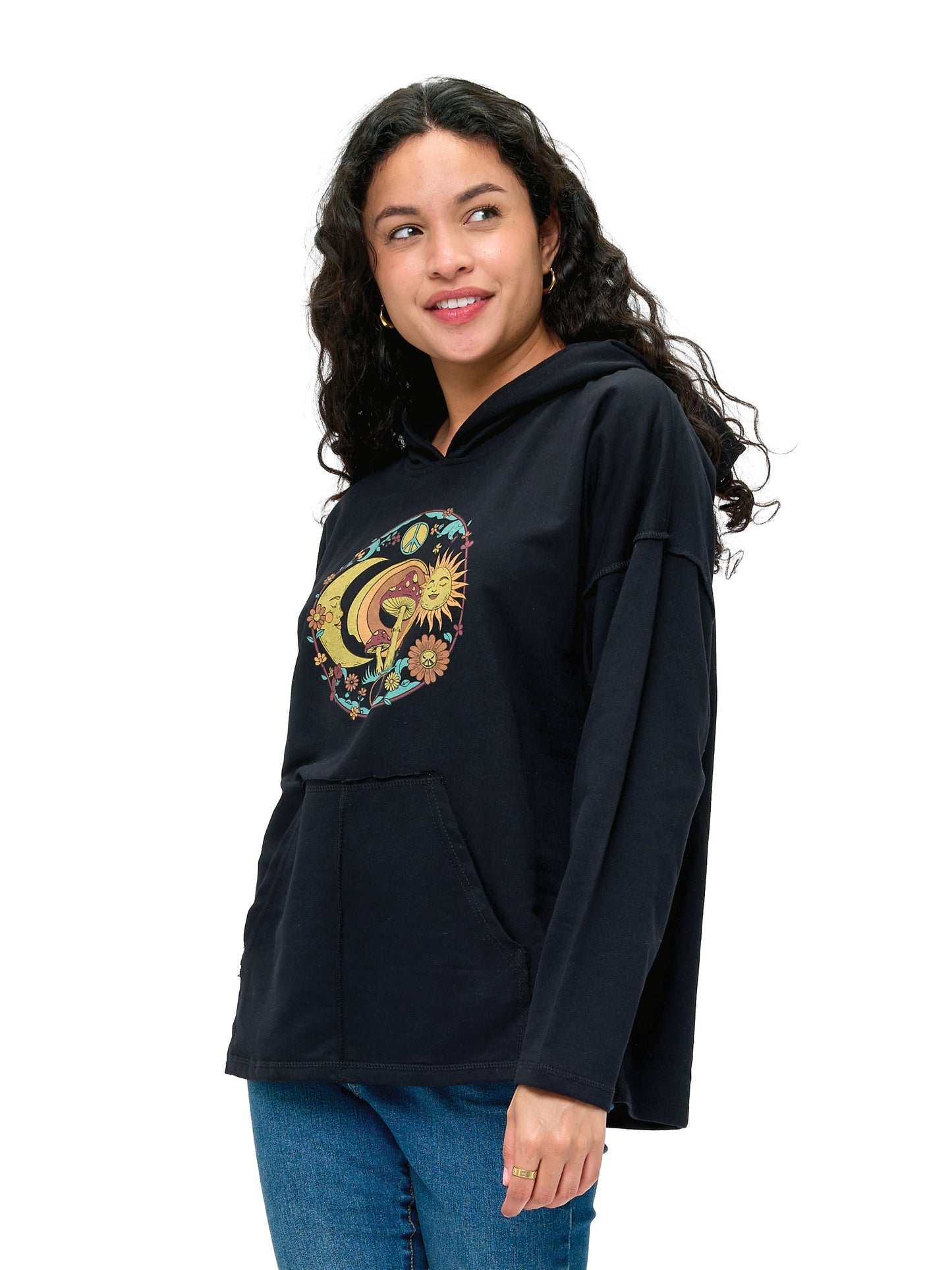 Hoodie Boho Whimsical Mushroom Sun Moon Print