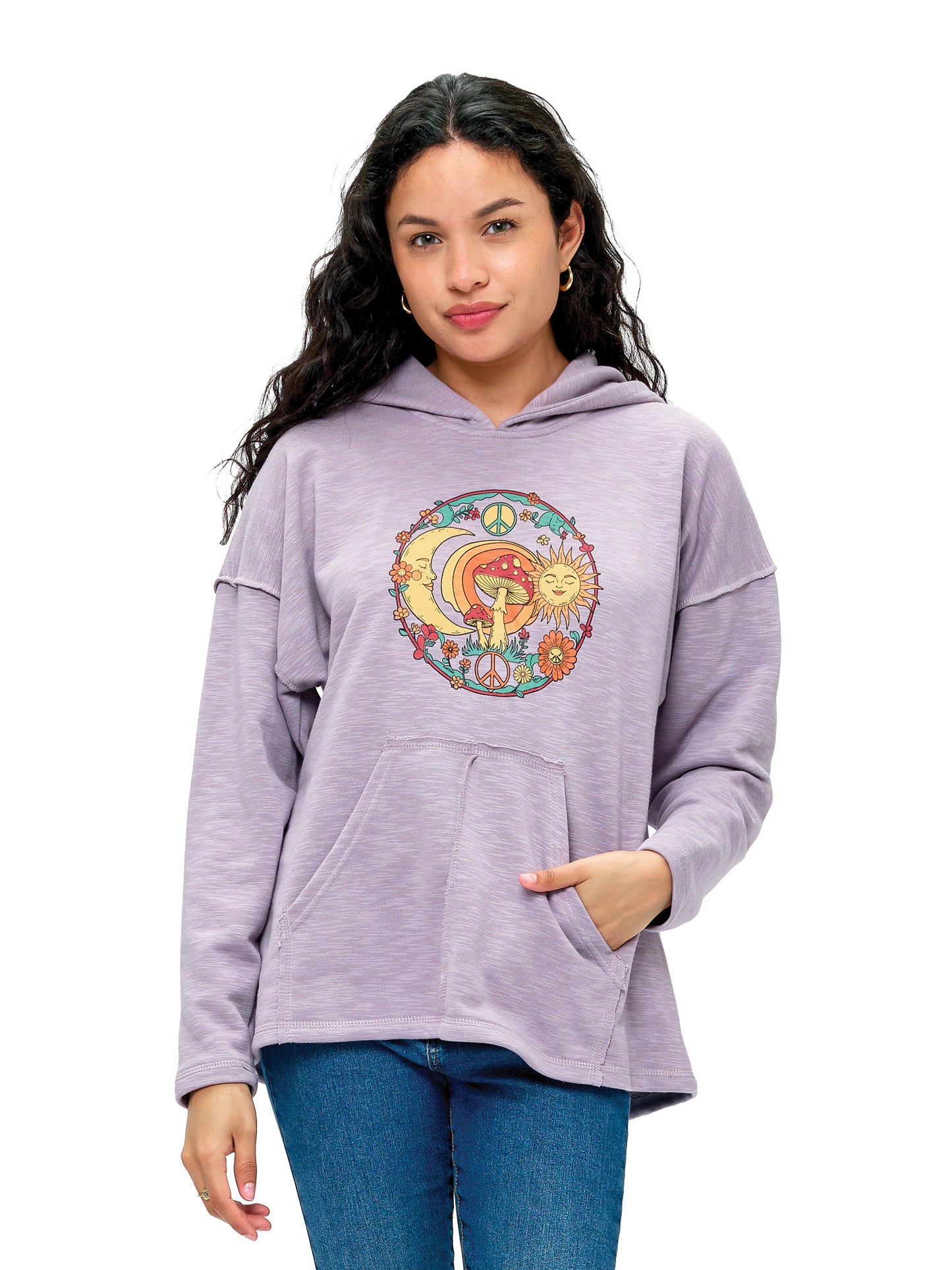 Hoodie Boho Whimsical Mushroom Sun Moon Print