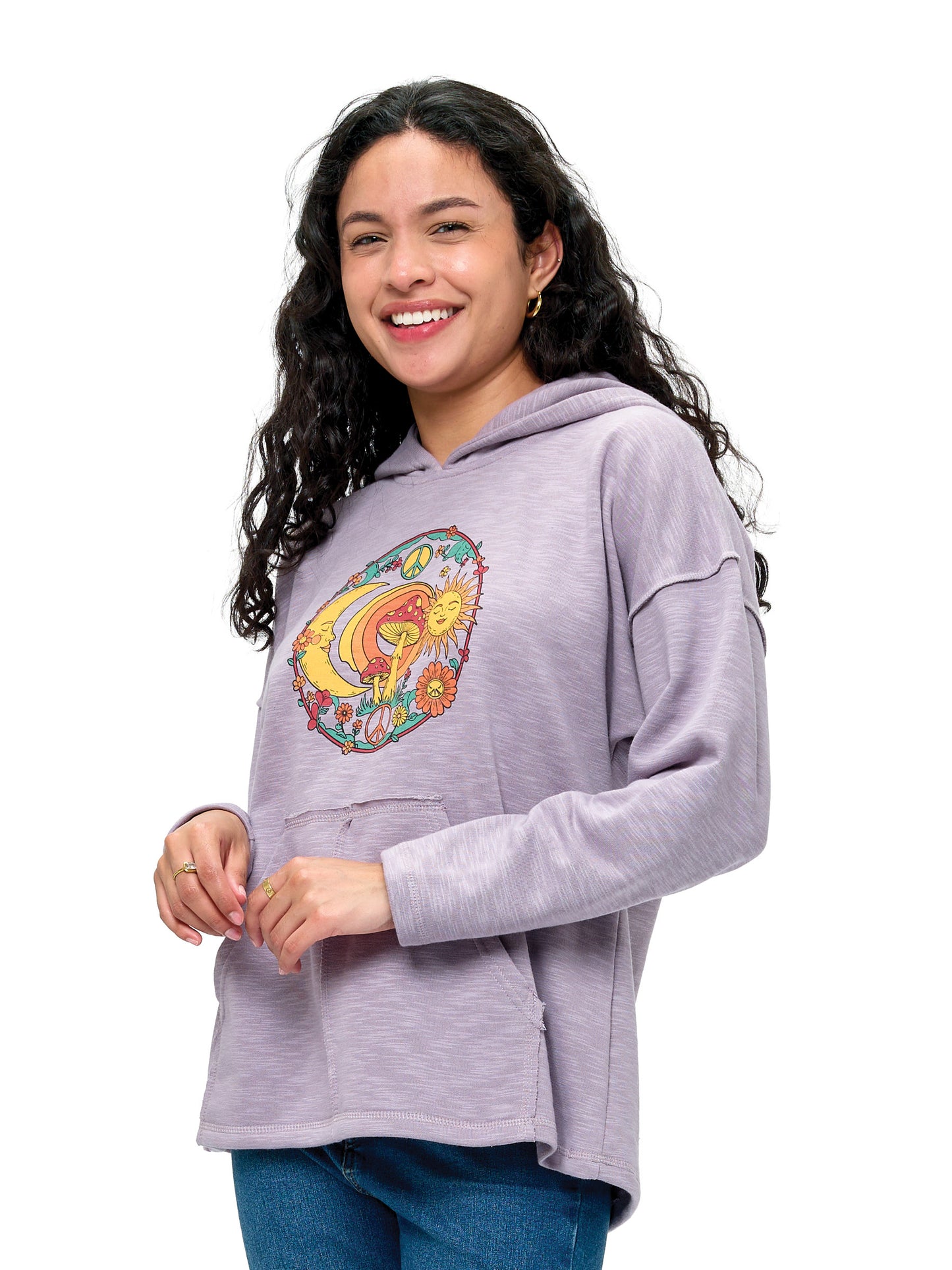 Hoodie Boho Whimsical Mushroom Sun Moon Print