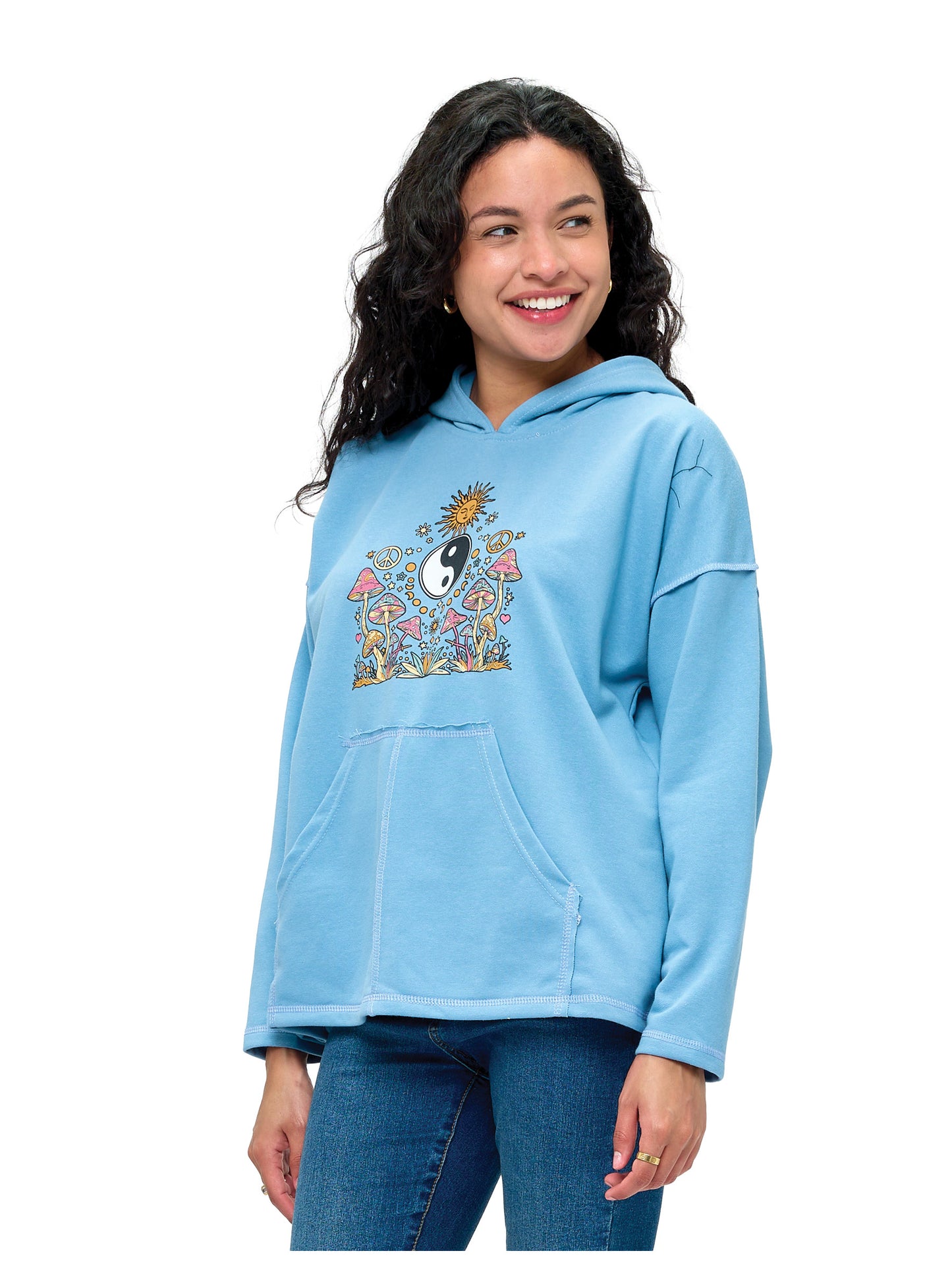 Hoodie Boho Celestial Mushroom Yin Yang Print