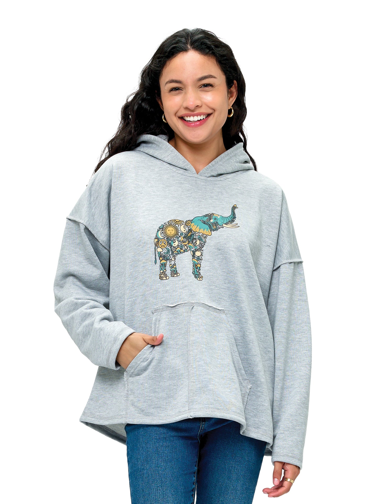 Hoodie Whimsical Elephant Mushroom Peace Print