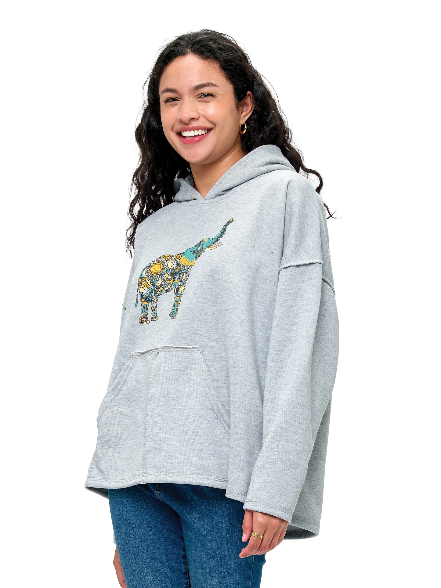 Hoodie Whimsical Elephant Mushroom Peace Print