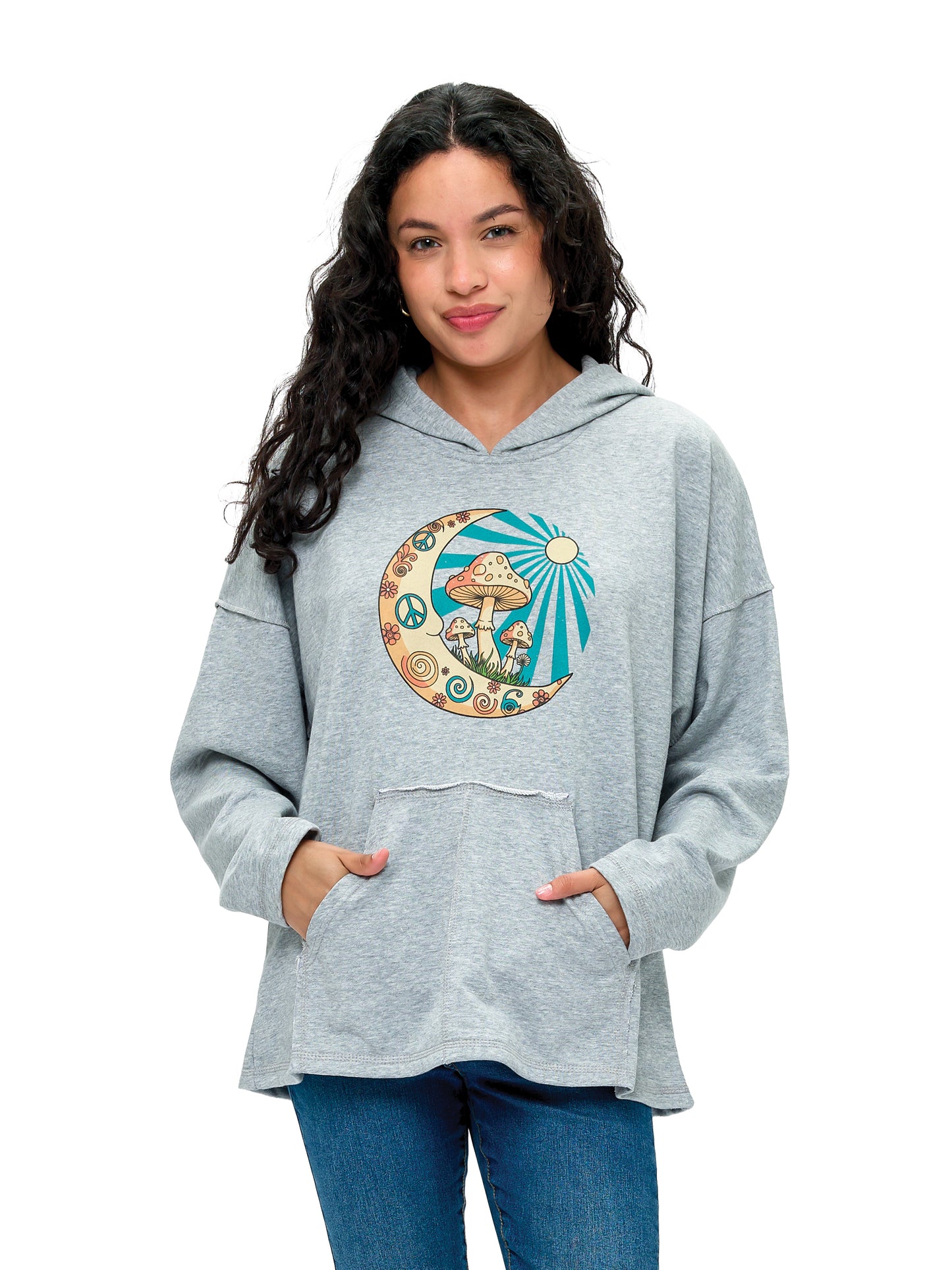 Hoodie Vibrant Celestial Moon Mushroom Peace Print