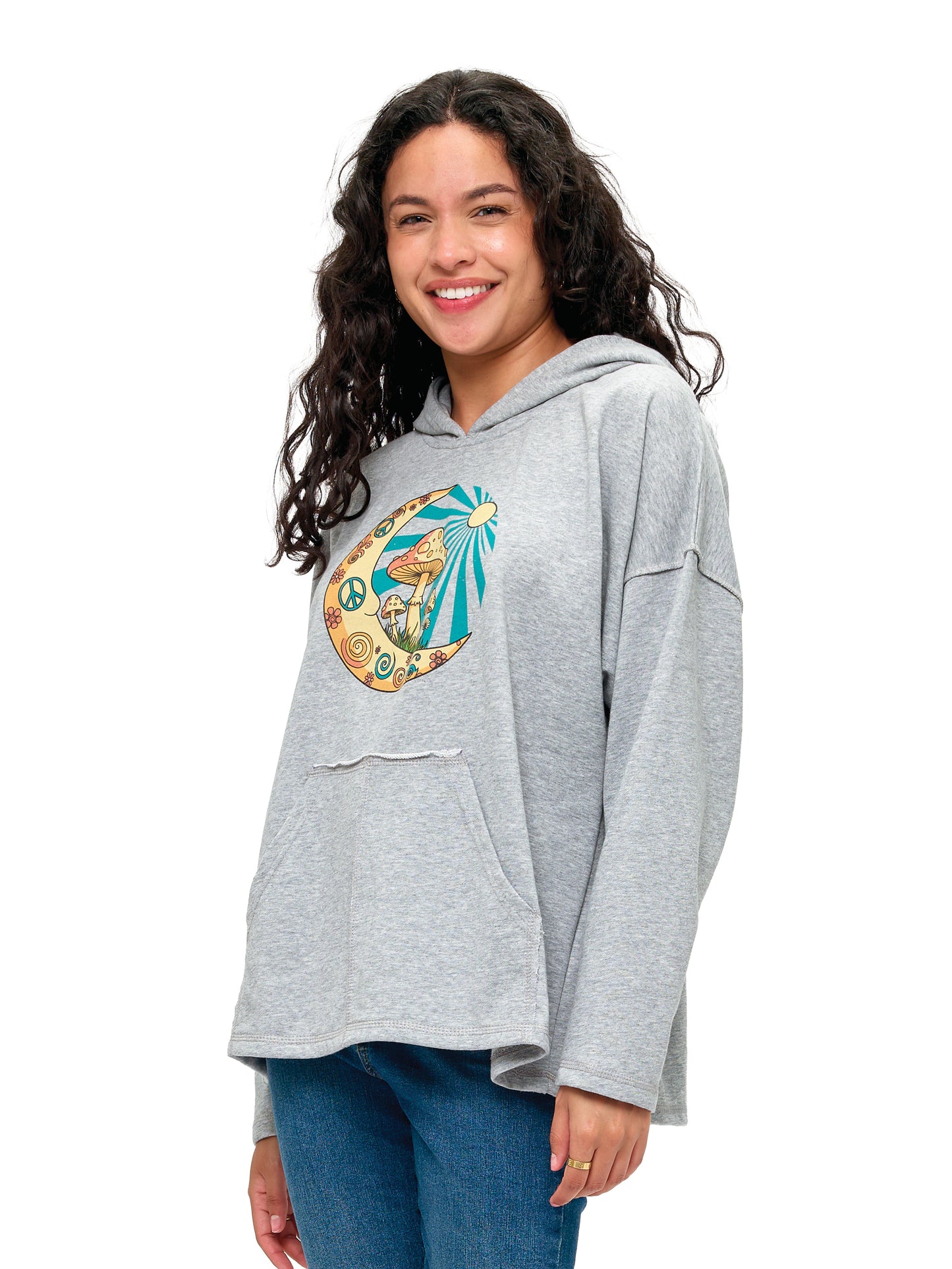 Hoodie Vibrant Celestial Moon Mushroom Peace Print