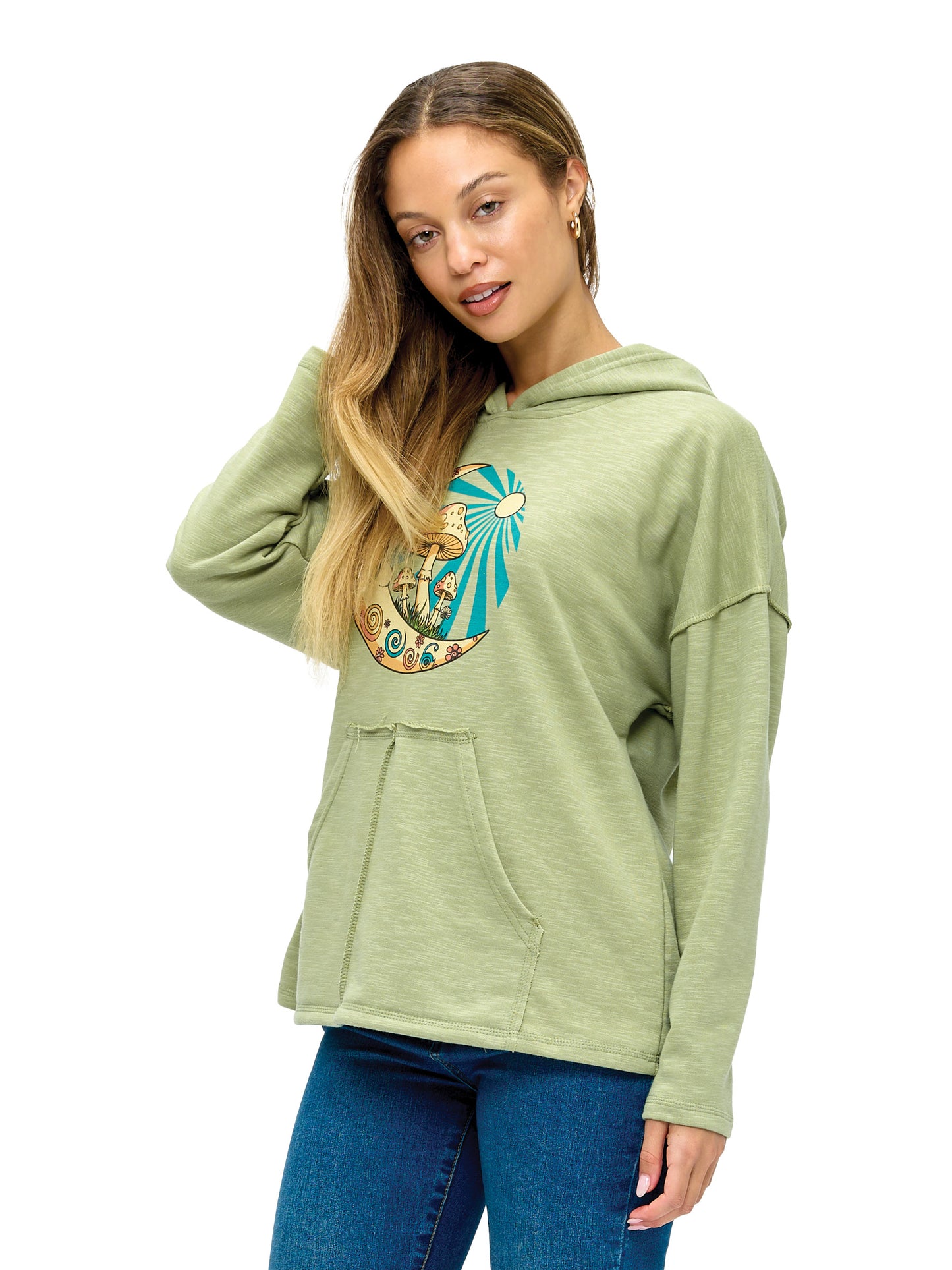 Hoodie Vibrant Celestial Moon Mushroom Peace Print