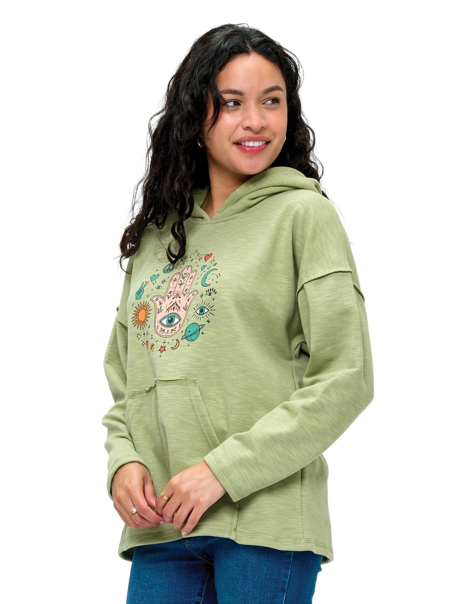 Hoodie Celestial Hamsa Protective Evil Eye Print