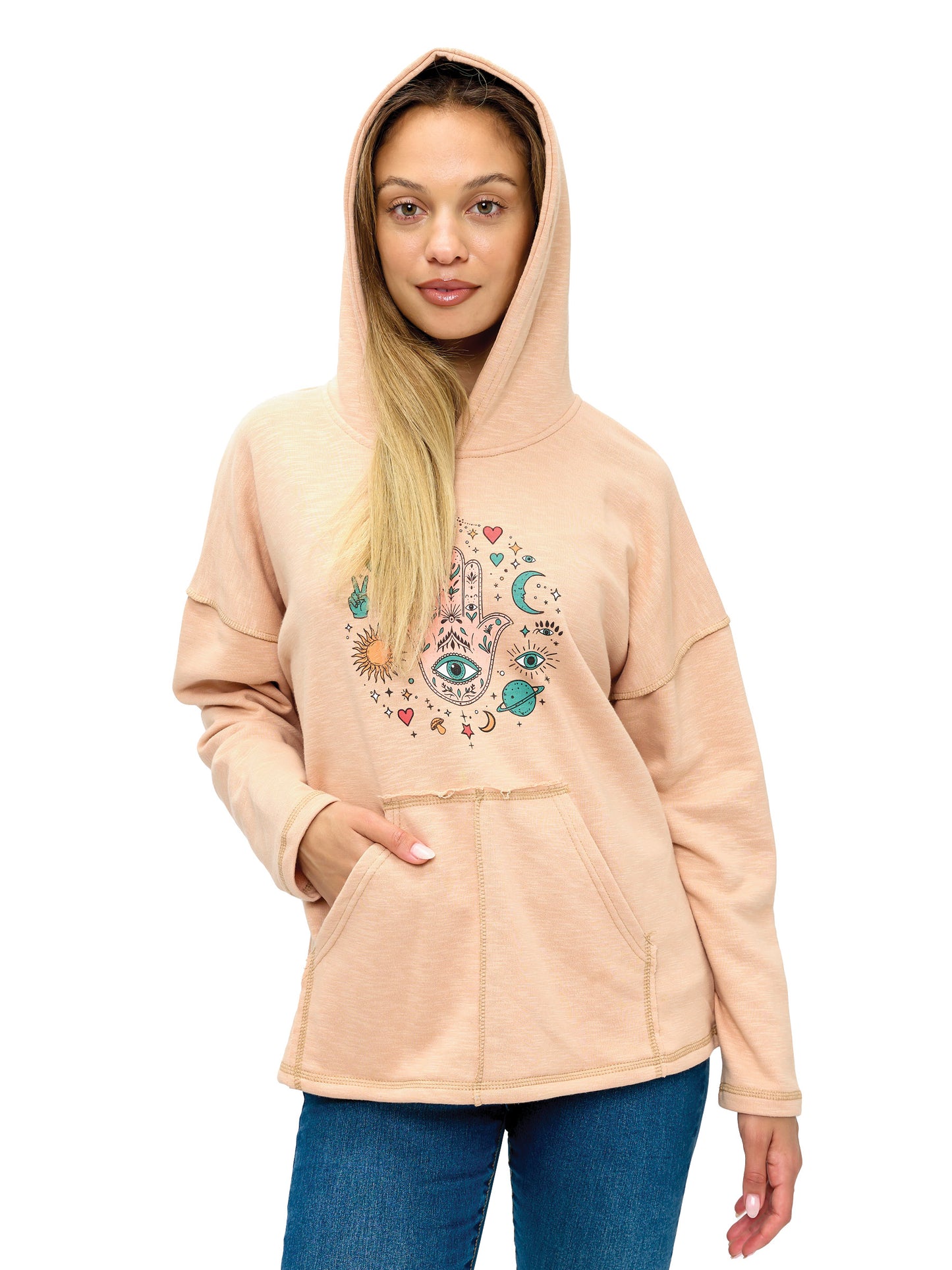 Hoodie Celestial Hamsa Protective Evil Eye Print