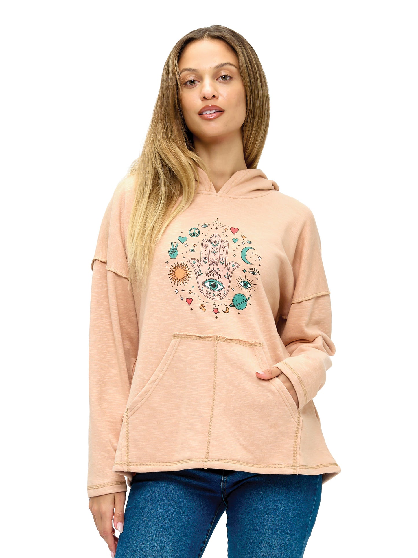 Hoodie Celestial Hamsa Protective Evil Eye Print