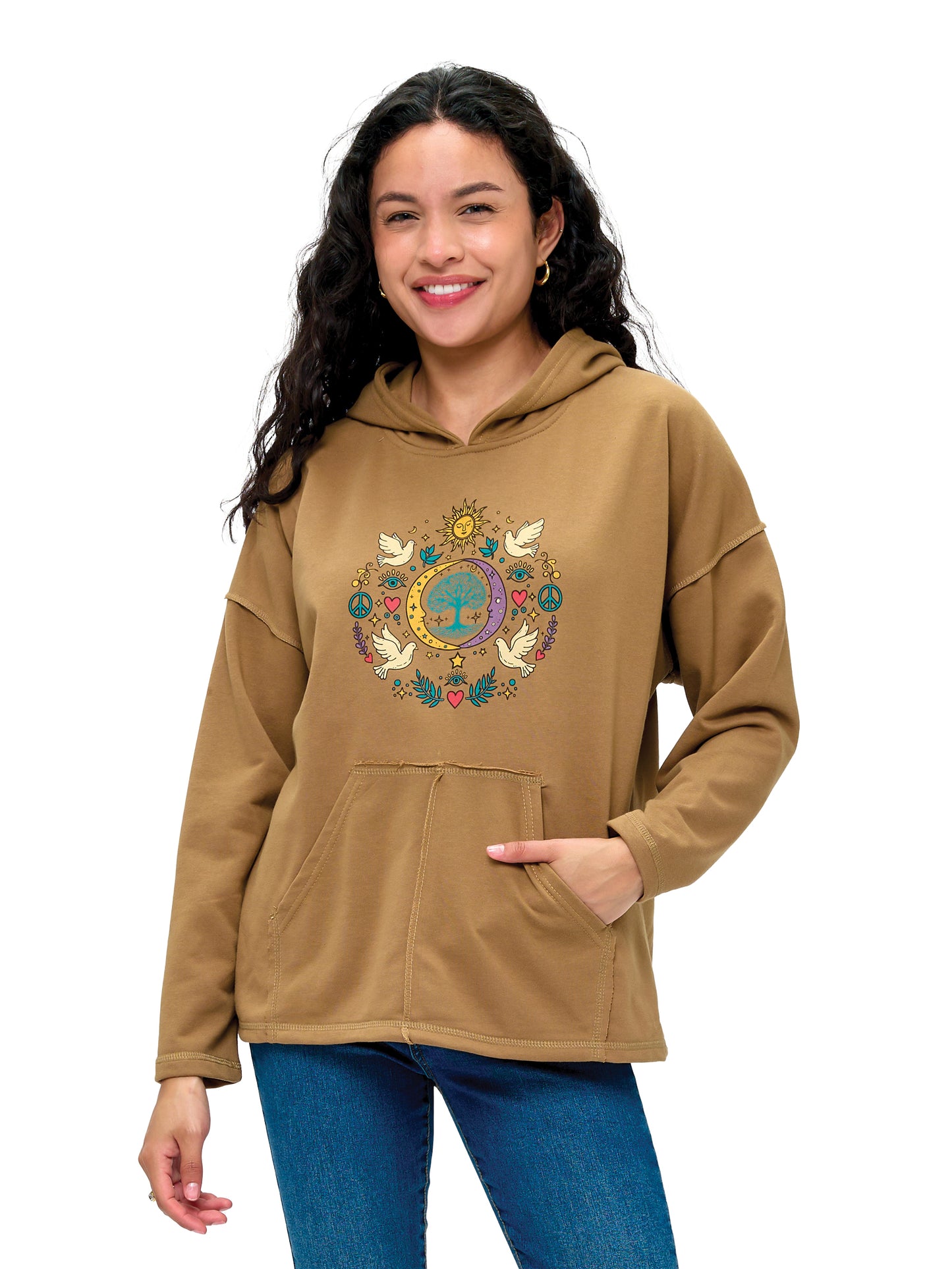 Hoodie Whimsical Tree of Life Sun Moon Print