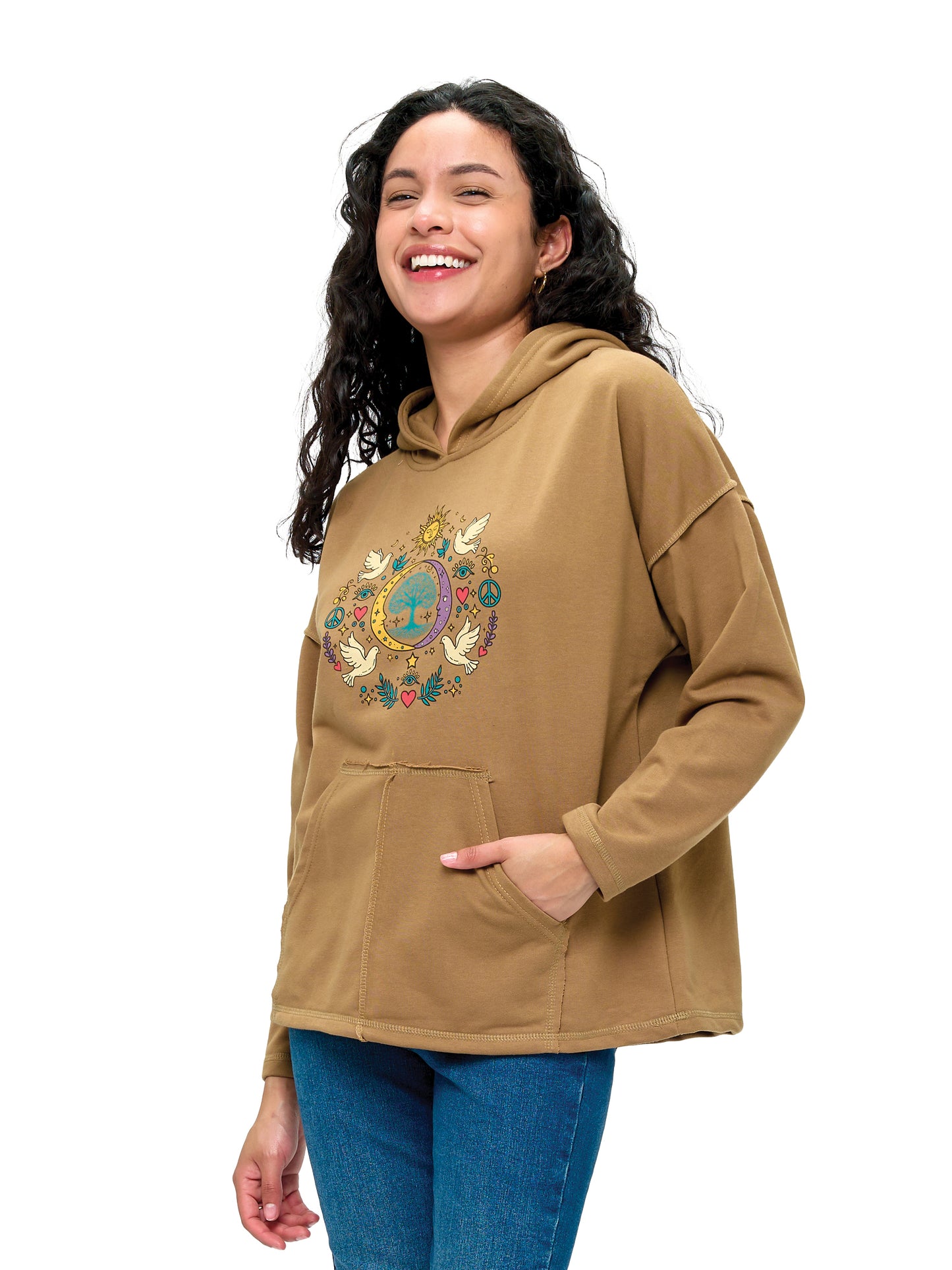 Hoodie Whimsical Tree of Life Sun Moon Print