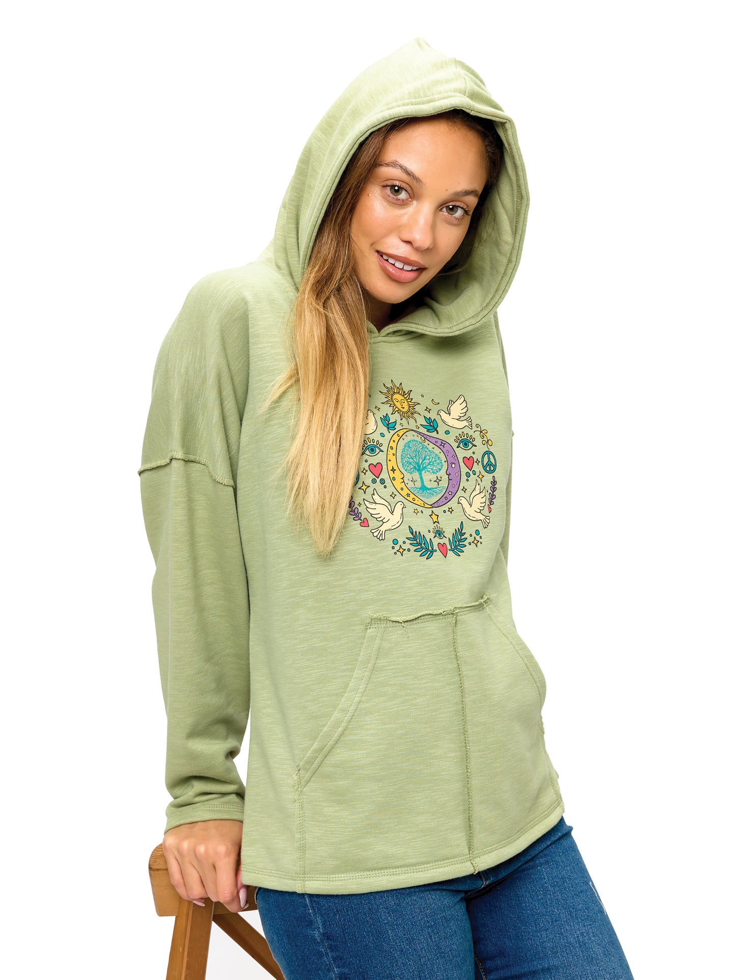 Hoodie Whimsical Tree of Life Sun Moon Print
