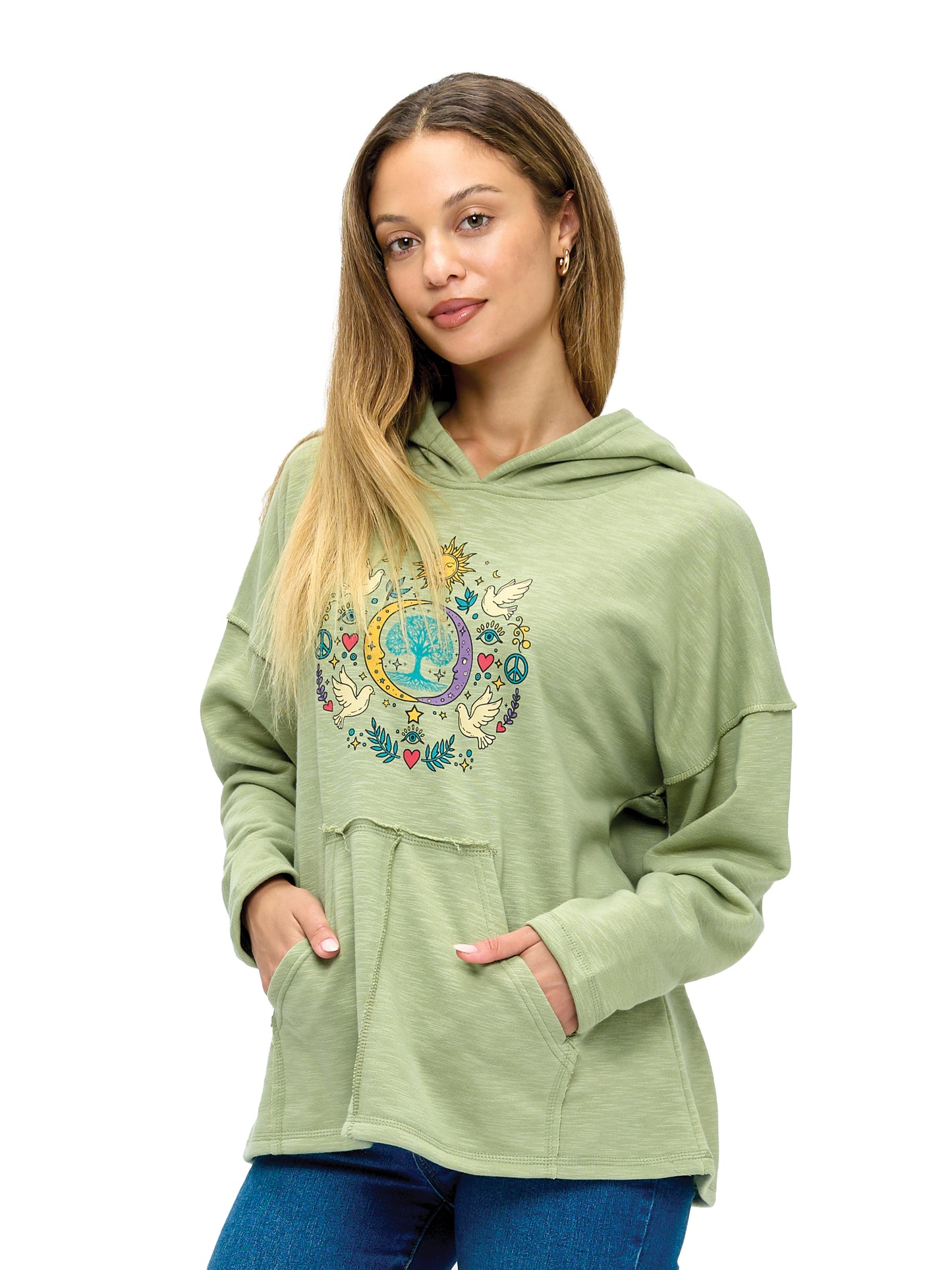 Hoodie Whimsical Tree of Life Sun Moon Print