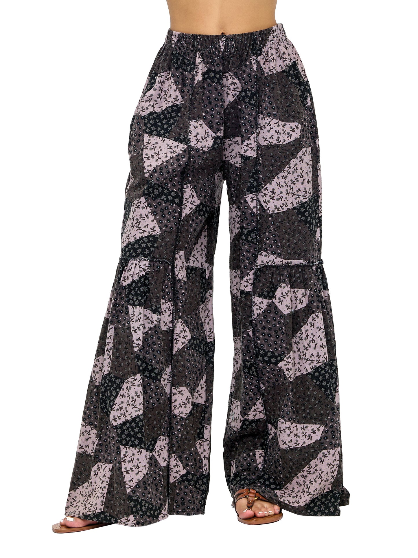 Palazzo Pants Boho Ruffled Floral Patchwork